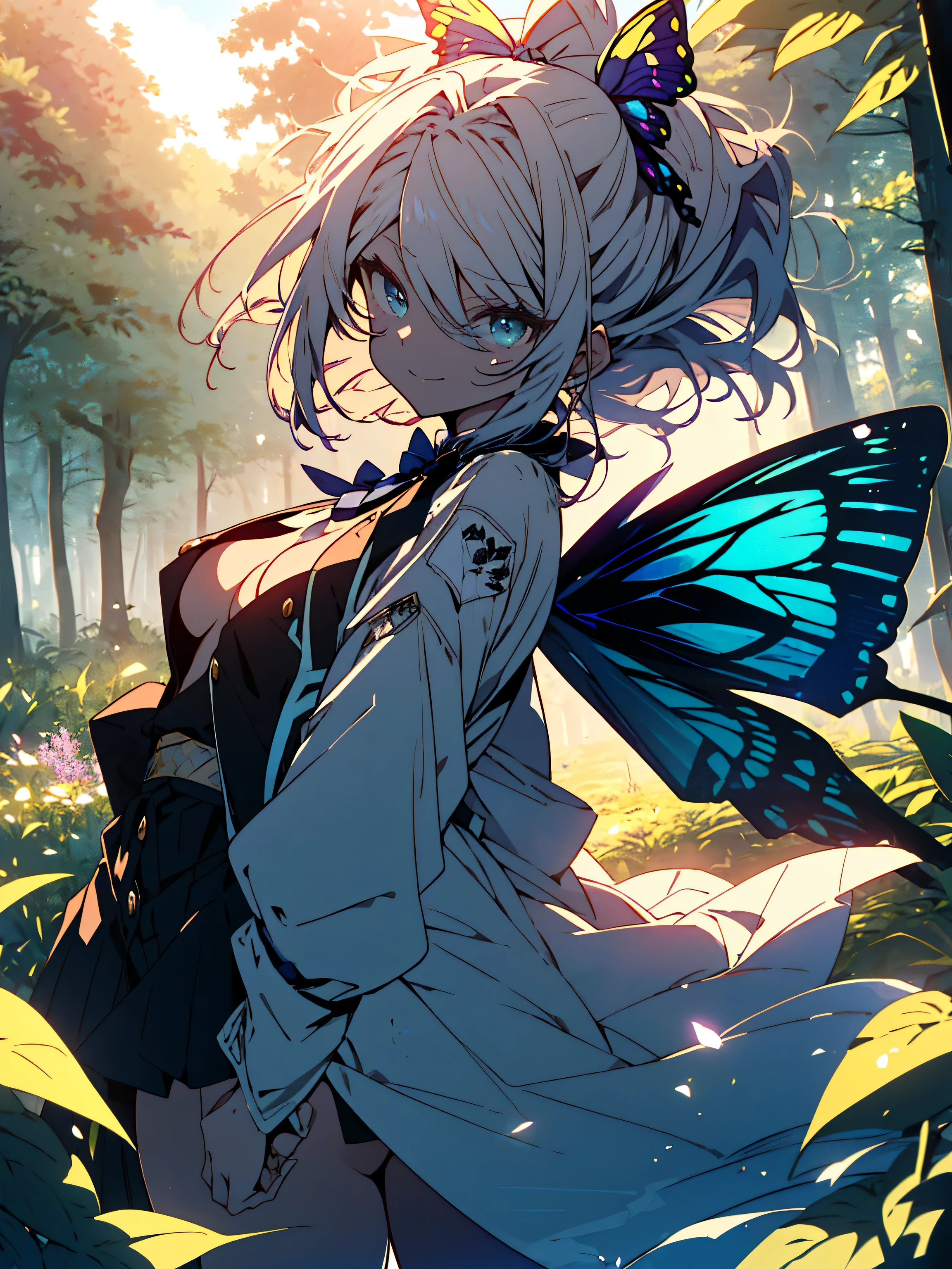 NSFW,((masterpiece)),(((highest quality))),((Super detailed)),((((Anime-like)))),((messy hair)),((frills)),(1 girl),(alone)、smile、((thigh focus))、((sex from behind)),((sexy、exposure of skin)) 、((have sex with a man))、(take off clothes))、((Get naked in a beautiful spring))、((sensual look))、(Blue rape)、(((butt focus))),((Cleavage Focus)),lipstick,dynamic angle,big sleeves,floating,beautiful detailed sky,detailed and beautiful eyes,exposed,(in the forest),(Beautiful large butterfly wings grow on its back)、((fly gracefully through the sky))、blunt side bangs,hair between eyes,ribbon,A bow tie,button,bare shoulders,(((small breasts))),fine wet clothes,gaping face,pleated skirt,flowers  、beautiful anime
