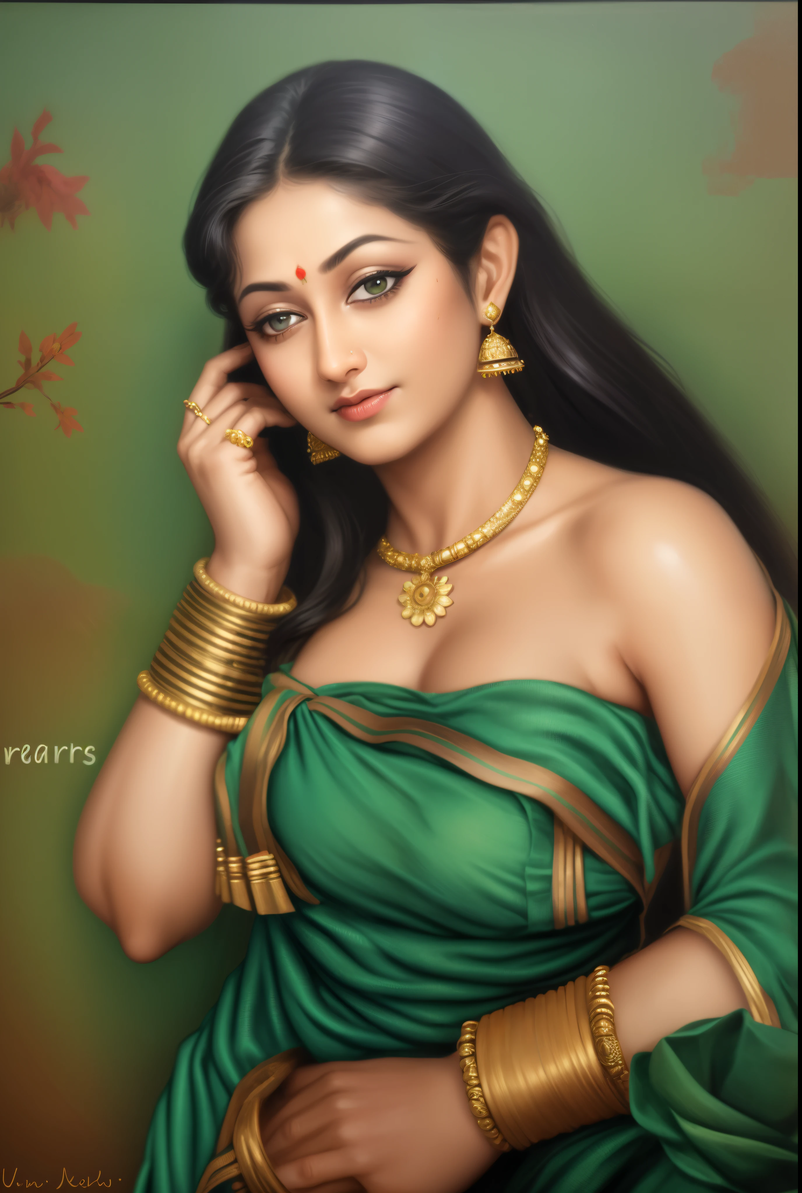 50yo mature MILF Anushka Shetty,((best quality)), ((masterpiece)), ((realistic)), Medusa, Vishkanya , sundari, Apsara, Mohini, Kamini, Kalaripayattu woman, Hindu mythology, goddess of beauty and war, full body, beautiful flowers styled in the hair , green eyes, female face,metal carved top, royal aura, trend on artstation , sharp focus, studio photo, intricate detail, very detailed, detailed eye, illustration, very detailed, sharp focus, digital render, professional, 4k, low waist saree satin sleeveless saree fashion,, she hates wearing any bra or blouse, thick figure, bulky figure, thick belly, kerala style draping, traditional Indian wearing,