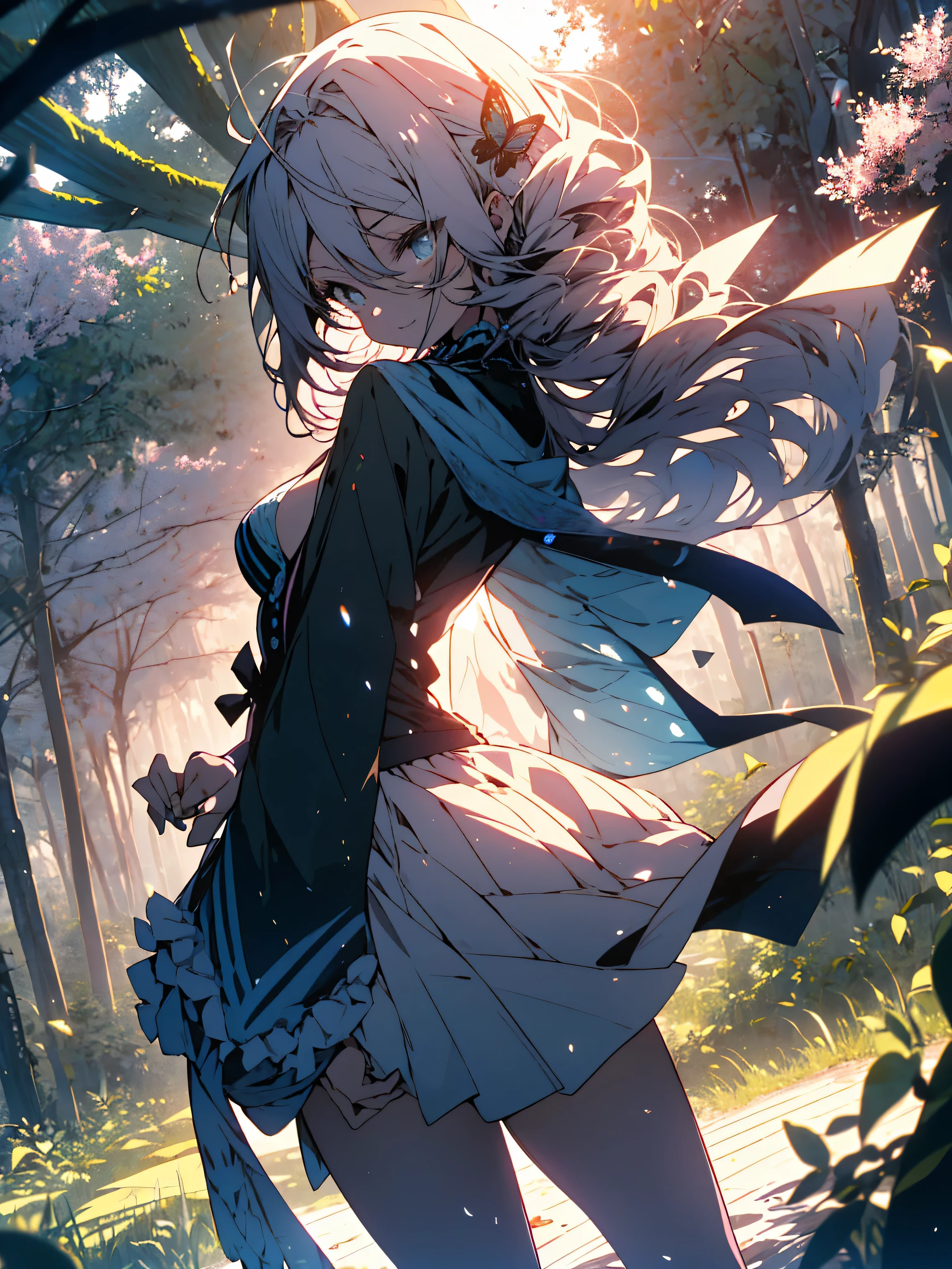 NSFW,((masterpiece)),(((highest quality))),((Super detailed)),((((Anime-like)))),((messy hair)),((frills)),(1 girl),(alone)、smile、((thigh focus))、((sex from the side)),((sexy、exposure of skin)) 、((have sex with a man))、(take off clothes))、((Get naked in a beautiful spring))、((sensual look))、(Blue rape)、(((butt focus))),((Cleavage Focus)),lipstick,dynamic angle,big sleeves,floating,beautiful detailed sky,detailed and beautiful eyes,exposed,(in the forest),(Beautiful large butterfly wings grow on its back)、((fly gracefully through the sky))、blunt side bangs,hair between eyes,ribbon,A bow tie,button,bare shoulders,(((small breasts))),fine wet clothes,gaping face,pleated skirt,flowers  、beautiful anime