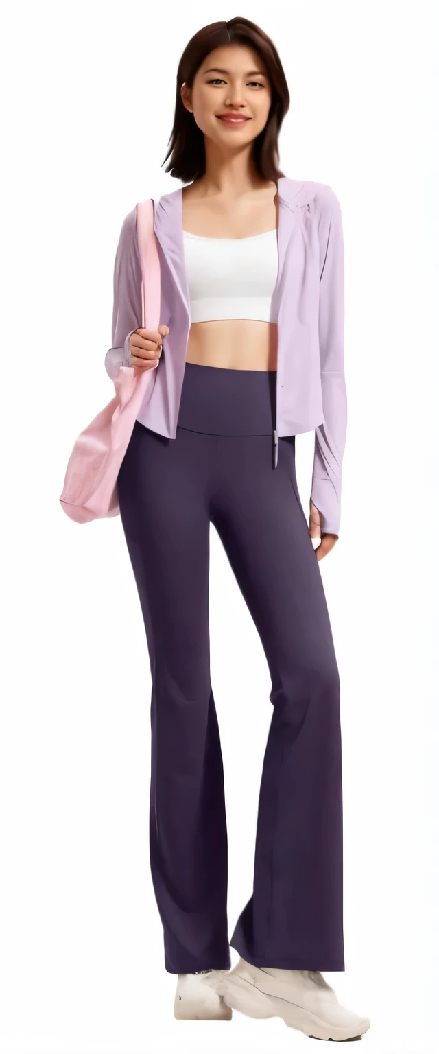 a woman in purple sports bra top and perneiras, two piece workout clothes, perneiras, forma tonificada, perneiras, purple bridges with perneiras, cintura fina e quadris grossos, cottagecore!! corpo fitness, roupas esportivas, smooth body features, figura de ampulheta, figura esbelta de ampulheta, forma perfeita, roupas roxas, vestindo roupas simples e justas, roxo escuro, pantyhose