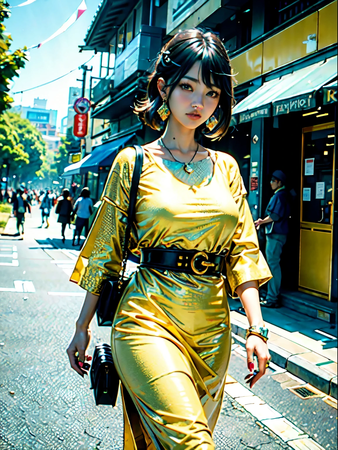 ((realistic illumination, highest quality, 8K, masterpiece: 1.3)) Korean K-POP style, Various races,Fashionable people walking around town々
