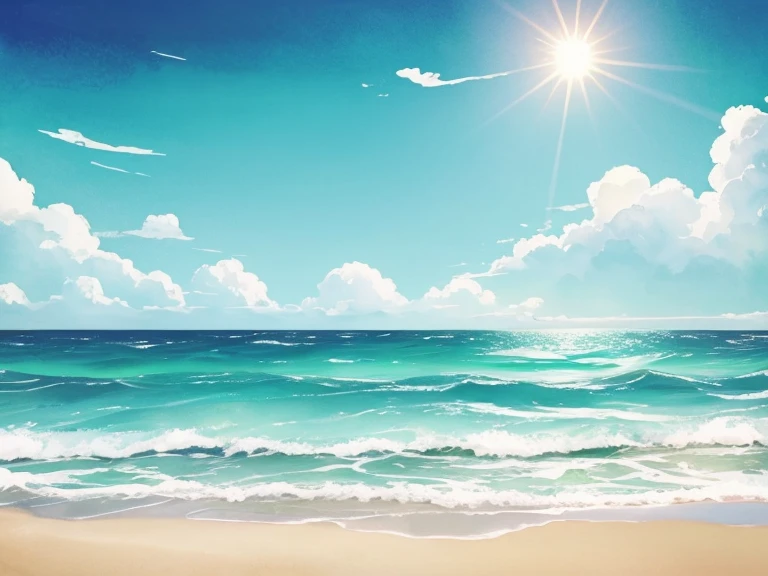 watercolor sea painting on white background、watercolor painting、
Corporate template creation illustration、flame、corporate logo、Logo Creation、no text Missing characters、Leave a space between the characterodern without text、simple、professional summer image、light blue and emerald green、Pale green、bright、daytime、sun、
Bottom right and top left placement、leave a blank space in the middle、Background gradient