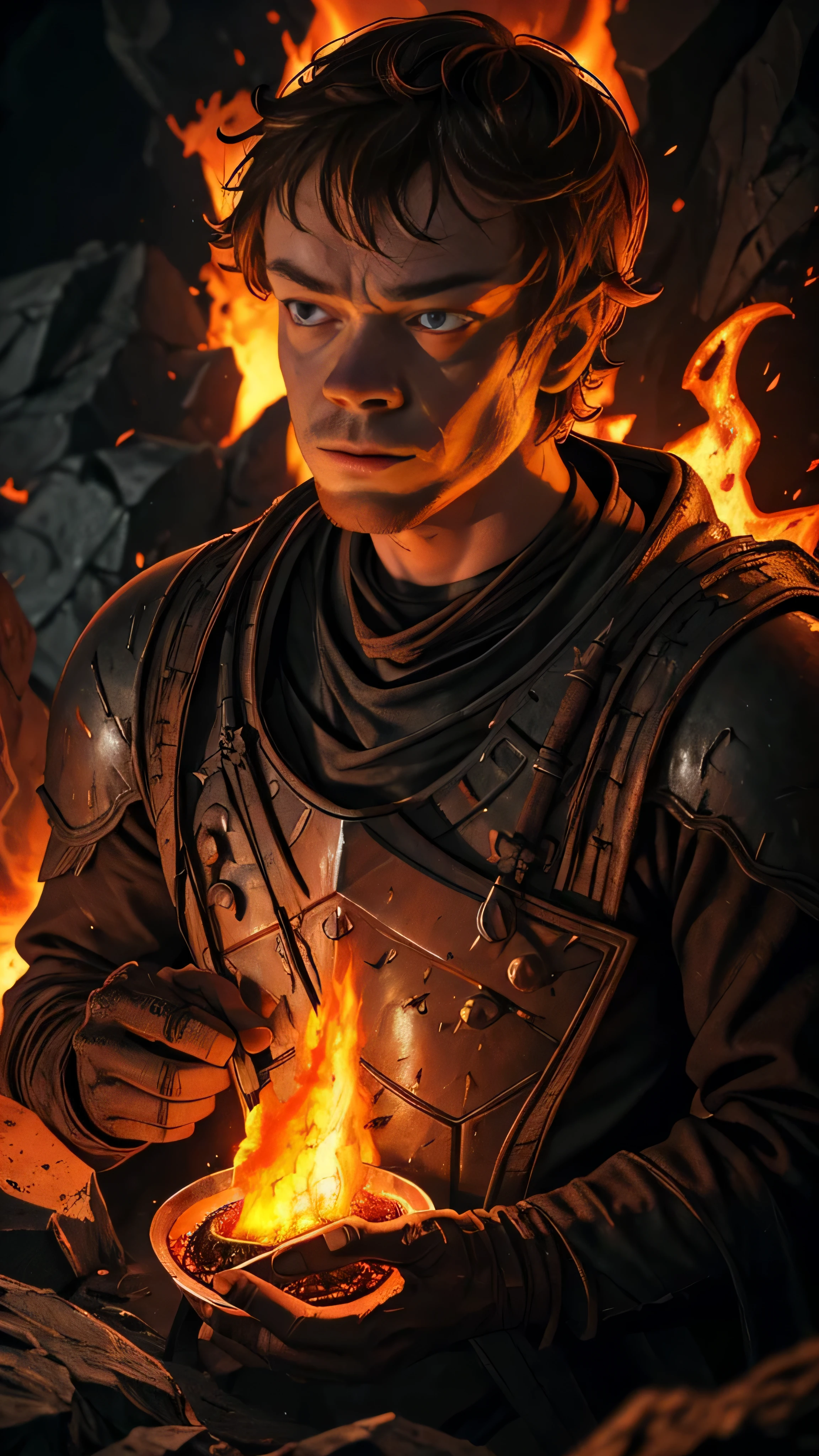 (Alfie Allen) as theongreyjoy, (gray armor), boots, (small blades), standing in a forest, 1man, solo, beautiful detailed glow, detailed, cinematic light, intricate detail, realistic, highres, detailed facial features, high detail, sharp focus, smooth, aesthetic, extremely detailed, stamp, octane render