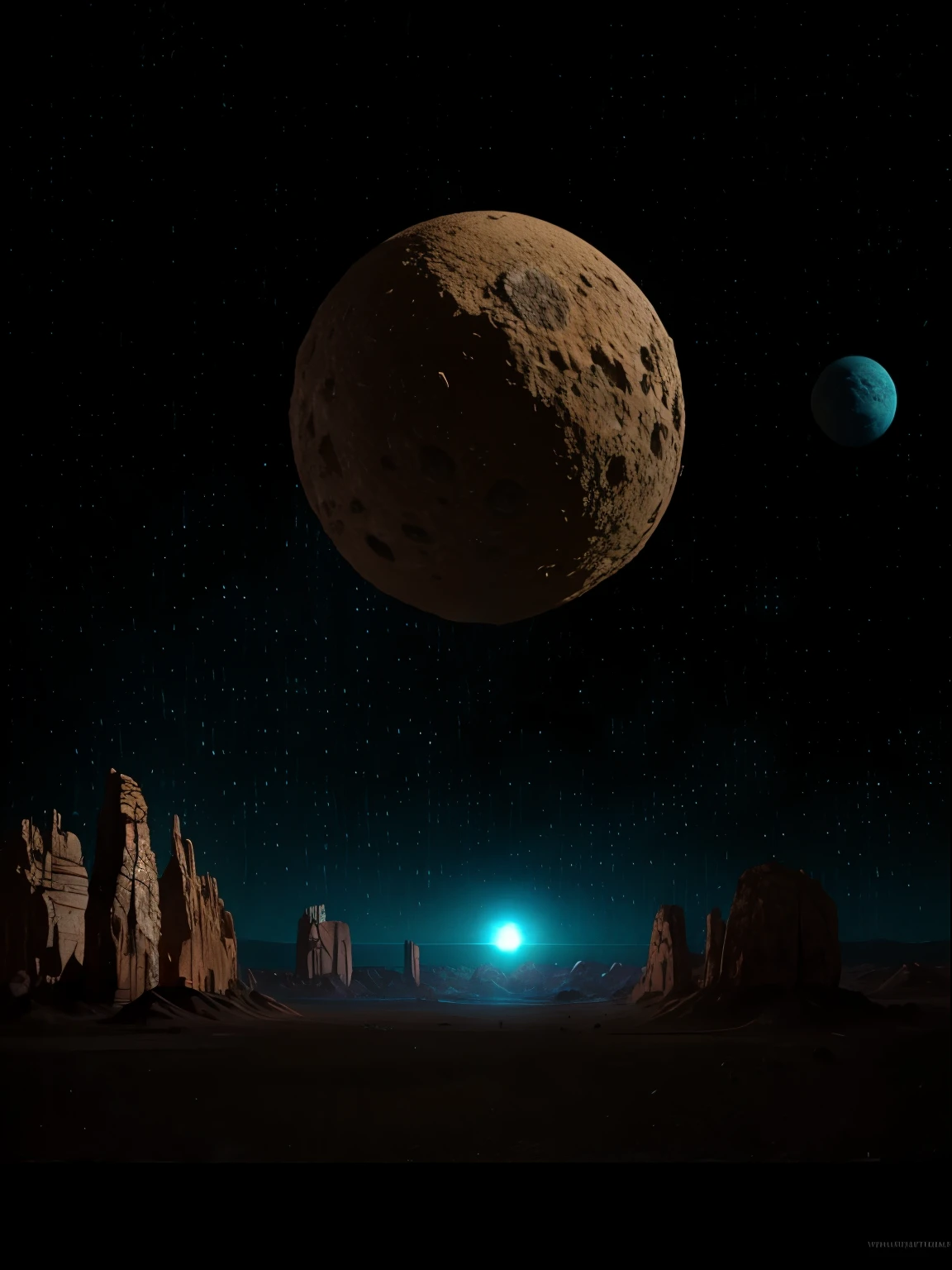 Alien scenes,Desert terrain,Karst,three suns,broken asteroid