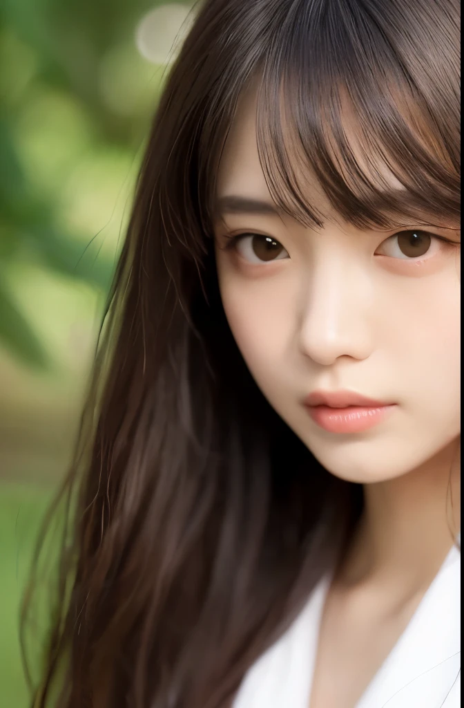 masterpiece、highest quality、8K、1 girl、20 people、open your mouth a little、Vague expression、close、face close up、one person、cute、girly、delicate girl、neat beauty、Raw photo、professional photography、portrait、soft light、professional writing、Backlight、I'looking forward to it、Sophisticated、film grain、(Eye and face details:1.0)、medium length floating hair、beautiful flowing hair、bangs