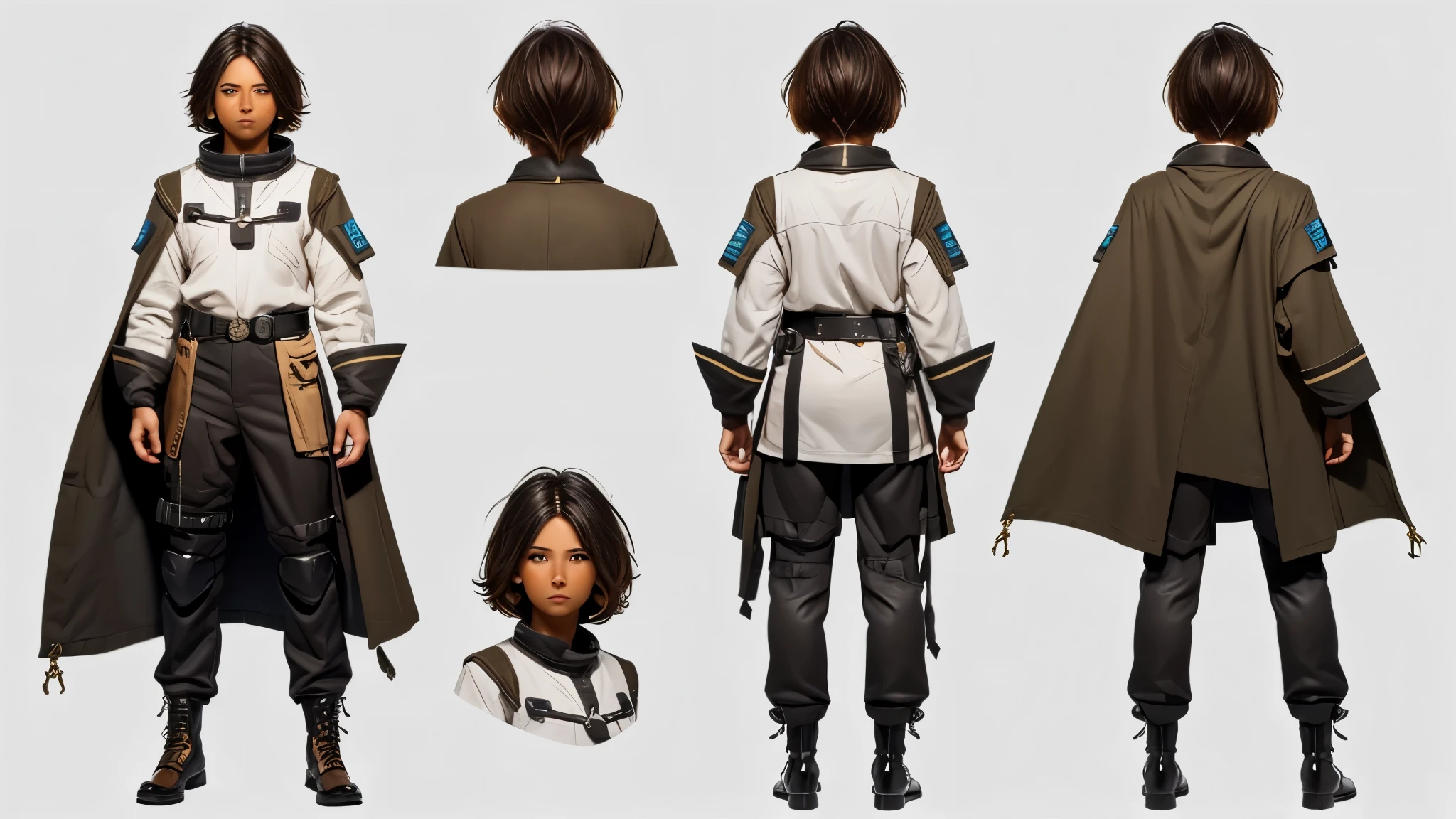(Masterpiece, best quality), detailed, ((character concept art)), ((character design sheet, same character, front, side, back)), many items, (random gender, sci-fi uniform cloth, space traveler cloth, military cloth, many parts), (random skin color:2) , (random eyes), random face, random expressions, random physical form, random hair color, random detailed hair, random style haircut, full of details, (simple background, white background: 1.3)