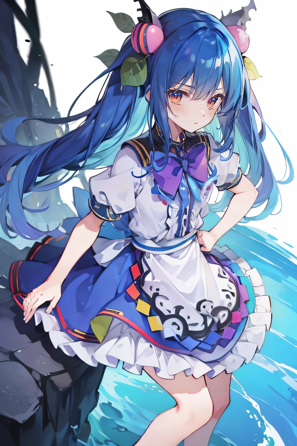 (masterpiece),best quality, expressive eyes, perfect face, 1girl,
Put your hands on your waist,fair, Gorgeous,Japanese cartoons,girl,lola,Hina Angel, blue hair, blue haired, floating clothes,Grab your waist, Grab your waist, hands on hips , hands on hips,sit, sit on ground, Legs on the ground, flat chest