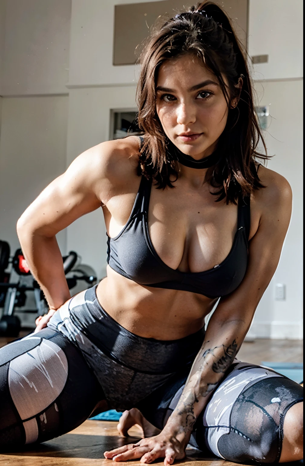 pretty 26 year old fitness influencer, HD +, realistisch, macht Yoga auf der matte