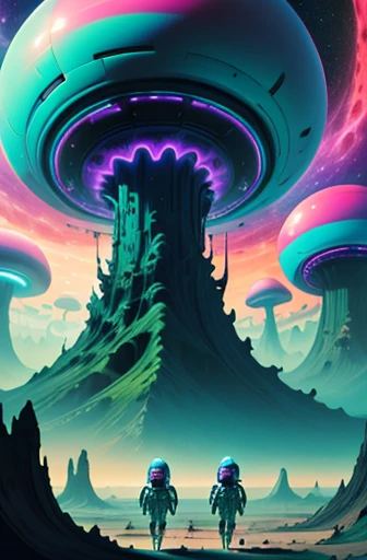woman in foreground, (spacesuit helmet:1.2), sports bra, bottomless, arse, ass, naked buttocks, knees up, from behind, closeup, hands on hips, mirrored helmet, space scene with close-up of astronaut on an alien planet, alien landscape, alien forest, alien plants, alien jungle, cosmic space, Space travel, psychedelic illustrations, cosmic and colorful, sci-fi illustrations, surreal space, psychedelic atmosphere, view of the cosmos, space behind, style of Boris Vallejo, otherscape, giant mushrooms, bubble butt