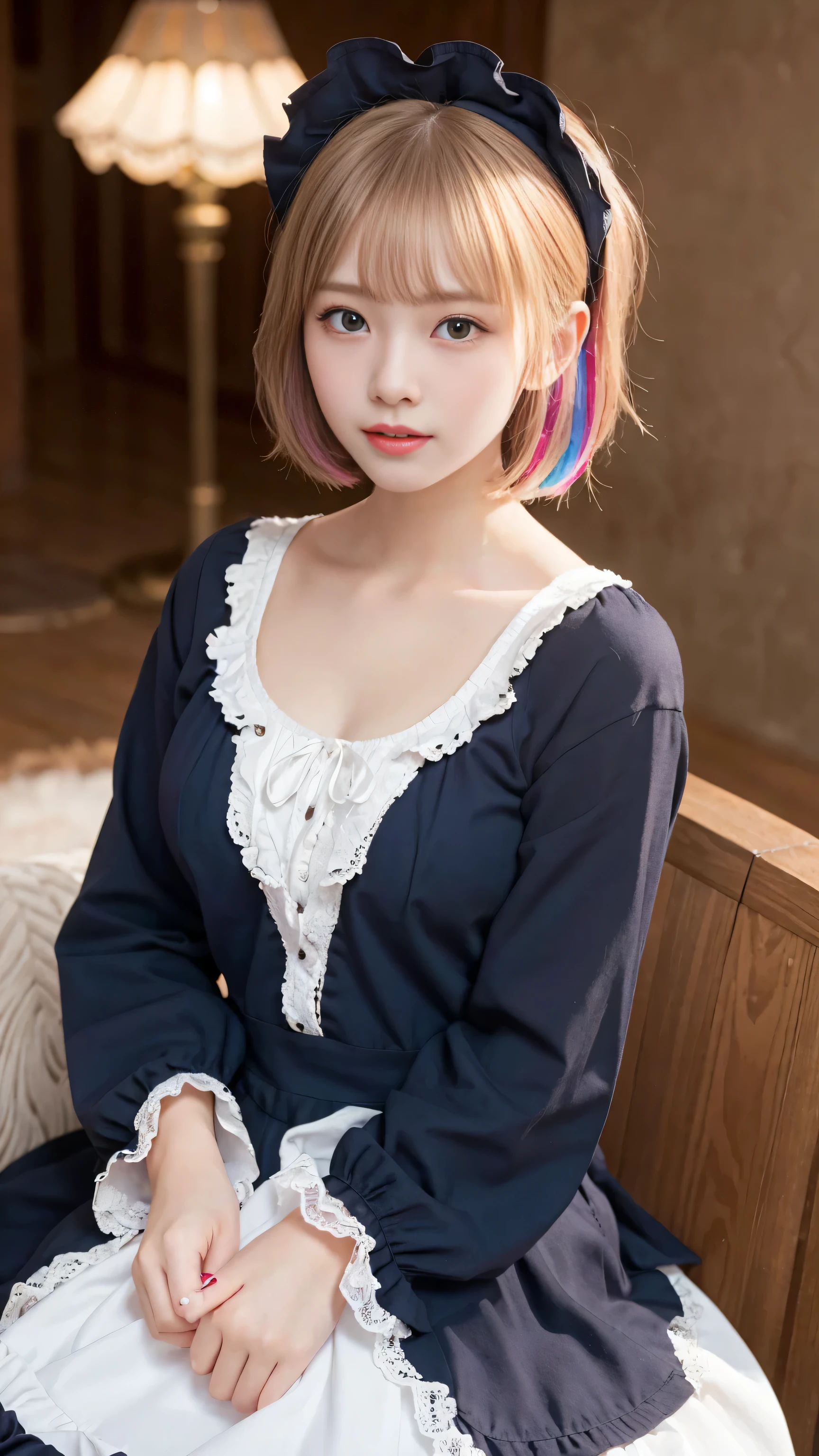 (8k, RAW photo, best quality, masterpiece:1.2), ultra detailed, ultra high res, high-resolution,(realistic, photo realistic:1.4),depth of field, realistic shadow, caustics, natural shading, photon mapping, fine-textured, perfectly focused,
BREAK
cinematic lighting, soft lighting, HDR, SIGMA 24 mm F/2.8, ISO 400, 1/125 sec shutter,an extremely delicate and beautiful, extremely detailed, 8k wallpaper, Amazing, finely detail, huge file size, extremely detailed CG, unity 8k wallpaper, official art, perfect artwork, production art,
BREAK
((Beautiful detailed eyes, Natural Color Lip, Soft white skin that shines with every detail, 18 years old)), 1 girl, solo, blush, full breasts,
BREAK
short hair, rainbow hair, fluffy bob cut,
BREAK
eyebrows visible through hair, open mouth, smile,
BREAK
(Sweet ta:1.5), red bow,
BREAK
looking at viewer,
BREAK
full body