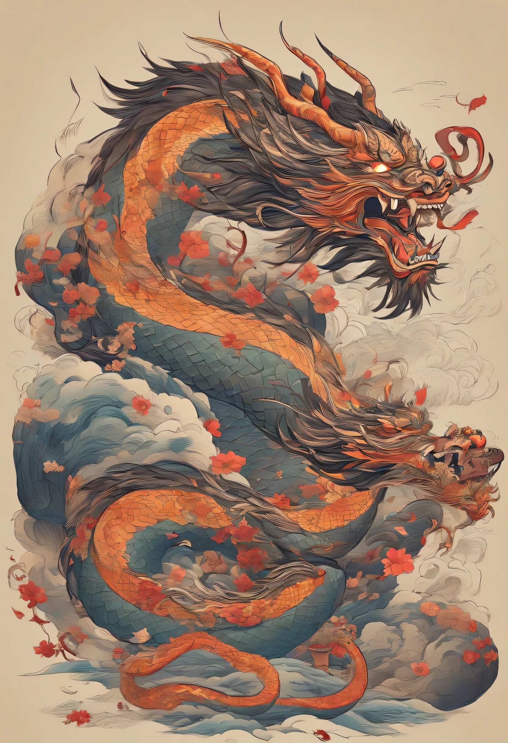 Xuanwu(body of,Chinese dragon avatar,snake long tail),dongquan,huge wave,Chinese style,oc rendering,Super fine,high quality,8K high resolution,Super detailed