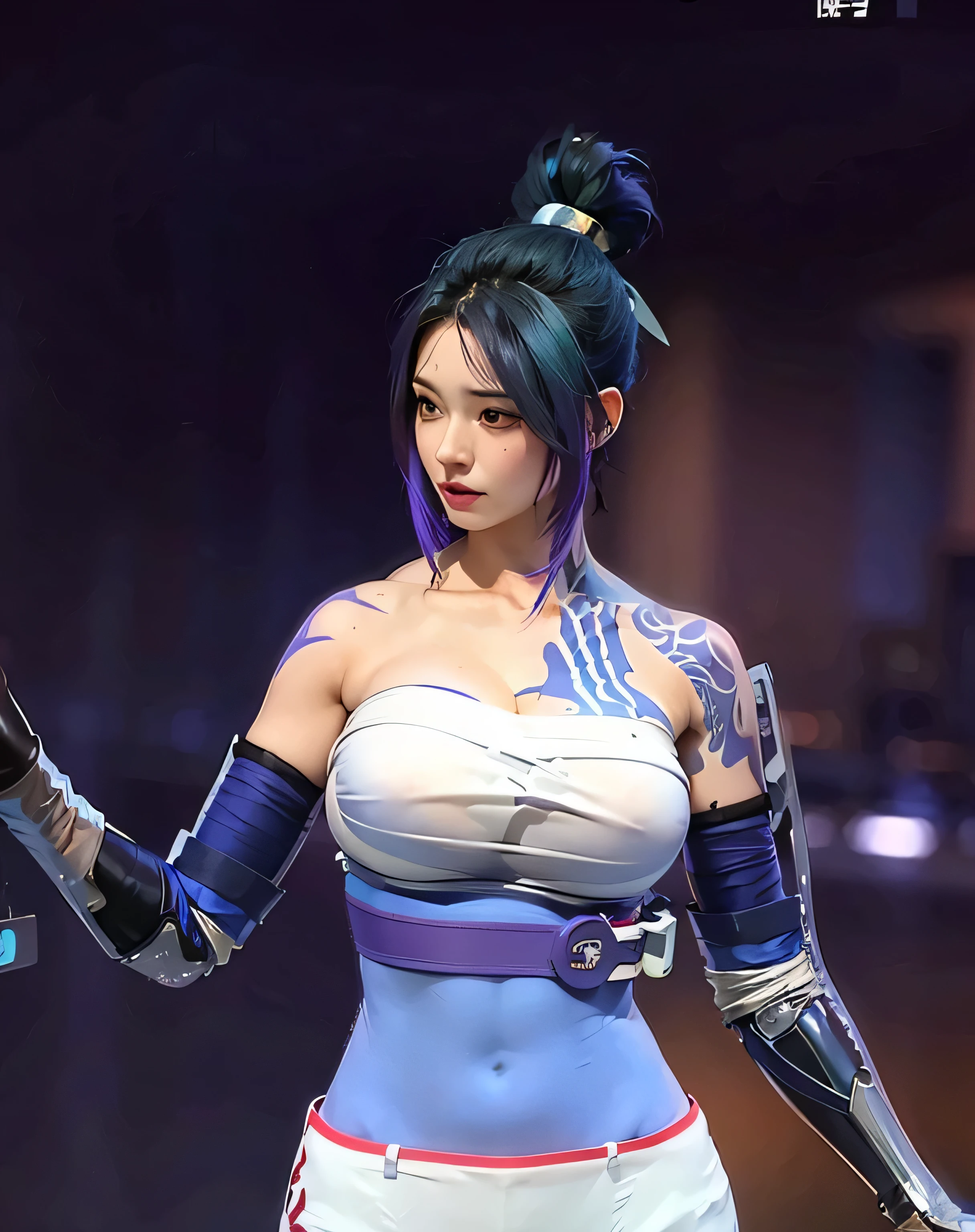 cute women with a purple and blue hair, sexy, realistic