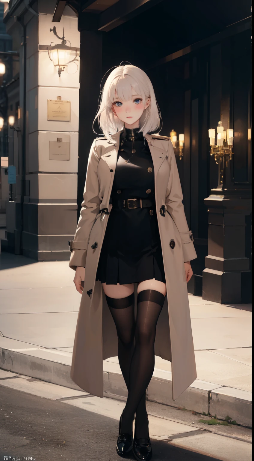 ((masterpiece)), best quality, extremely detailed face, ultra high resolution, (photoactual:1.4), Astonishing, fine details, File size is huge, correct exposure, 1 girl, slim body, Height 162cm, (intricate details), alone, looking at the audience, perfect lighting, actual, lips, blush, shiny skin, White skin,extremely detailed face, Beautiful and delicate eyes, (Detailed skin:1.2), cosmetic, depth of field, ((Uniforms, coat,black stockings,leather shoes,)),whole body, permanent,