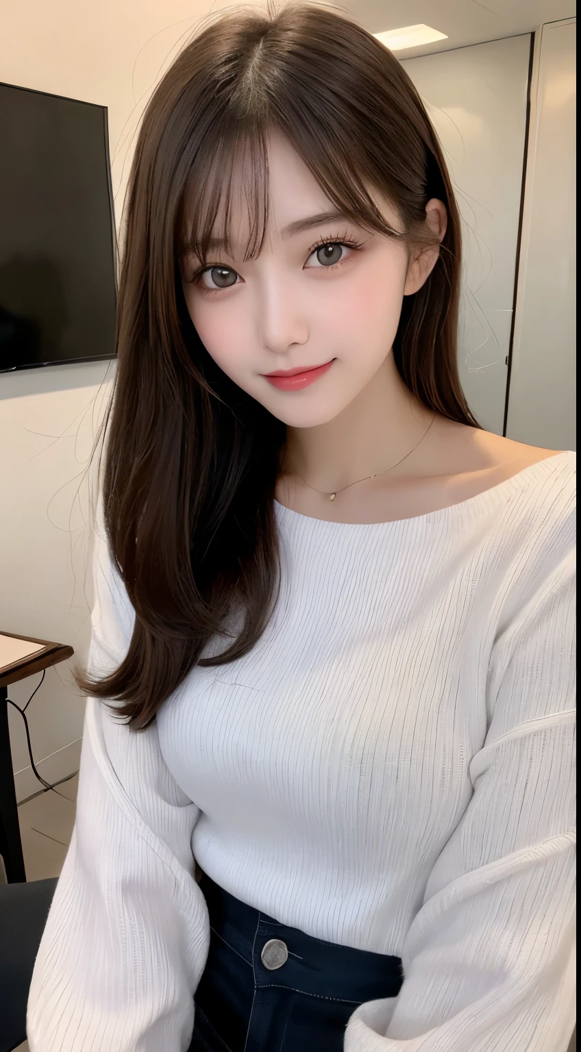 table top, highest quality, shape, Super detailed, finely, High resolution, 8k wallpaper, 完璧なダイナミックな構shape, beautiful and detailed eyes, straight hair, small breasts, natural color lip, random sexy pose,smile,20 year old girl、midnight、Beautiful and dense face、perfect and beautiful face,Big eyes、Raw photo、Expressing feminine poses with your whole body、beautiful and detailed eyes、small face、beautiful duplex、slim face and style,beautiful golden ratio face、long sleeve blouse、shorts