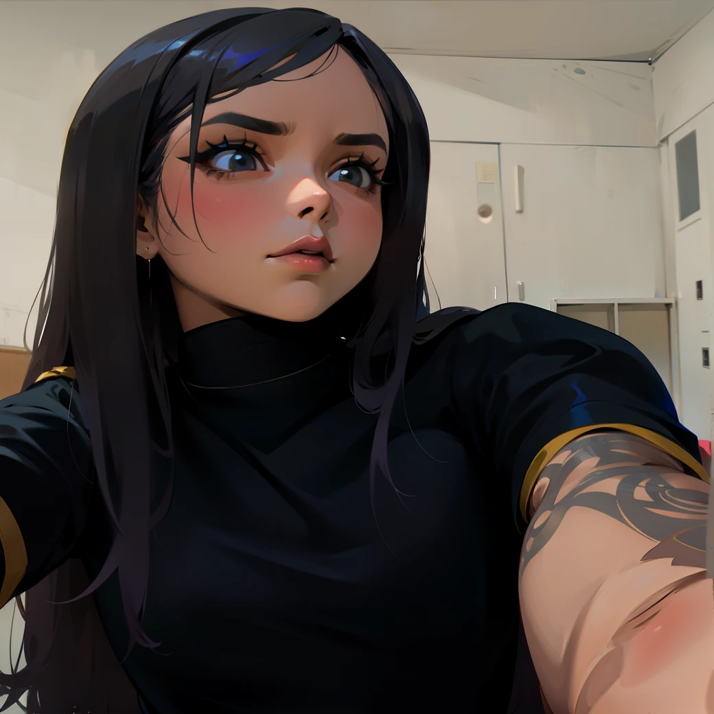 tem uma mulher com cabelo comprido e camisa preta, looks like fabiula nascimento, 1 7 year old goth girl, com cabelo preto liso, garota de cabelo preto usando moletom, Mulher de 30 anos de Cuba, selfie de uma jovem, ela tem cabelo preto com franja, she is facing the camera, com longos cabelos pretos