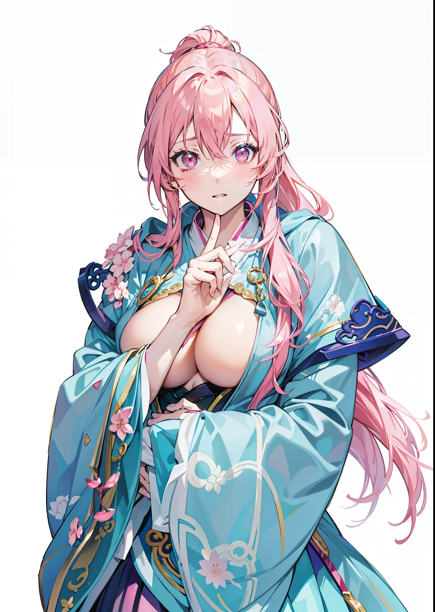 A woman with pink hair, seductive anime girl, Beautiful charming anime woman, guweiz, Haruno Sakura, detailed anime characters art, beautiful anime girl, Beautiful anime woman, anime illustration, anime characters art, Attractive anime girl, female anime characters, guweiz on pixiv artstation, anime characters, pixiv,Three Kingdoms style,huge breasts,exposed breasts,girl wearing topless dress,pink hair girl,Girl with pink eyes,sexy girl