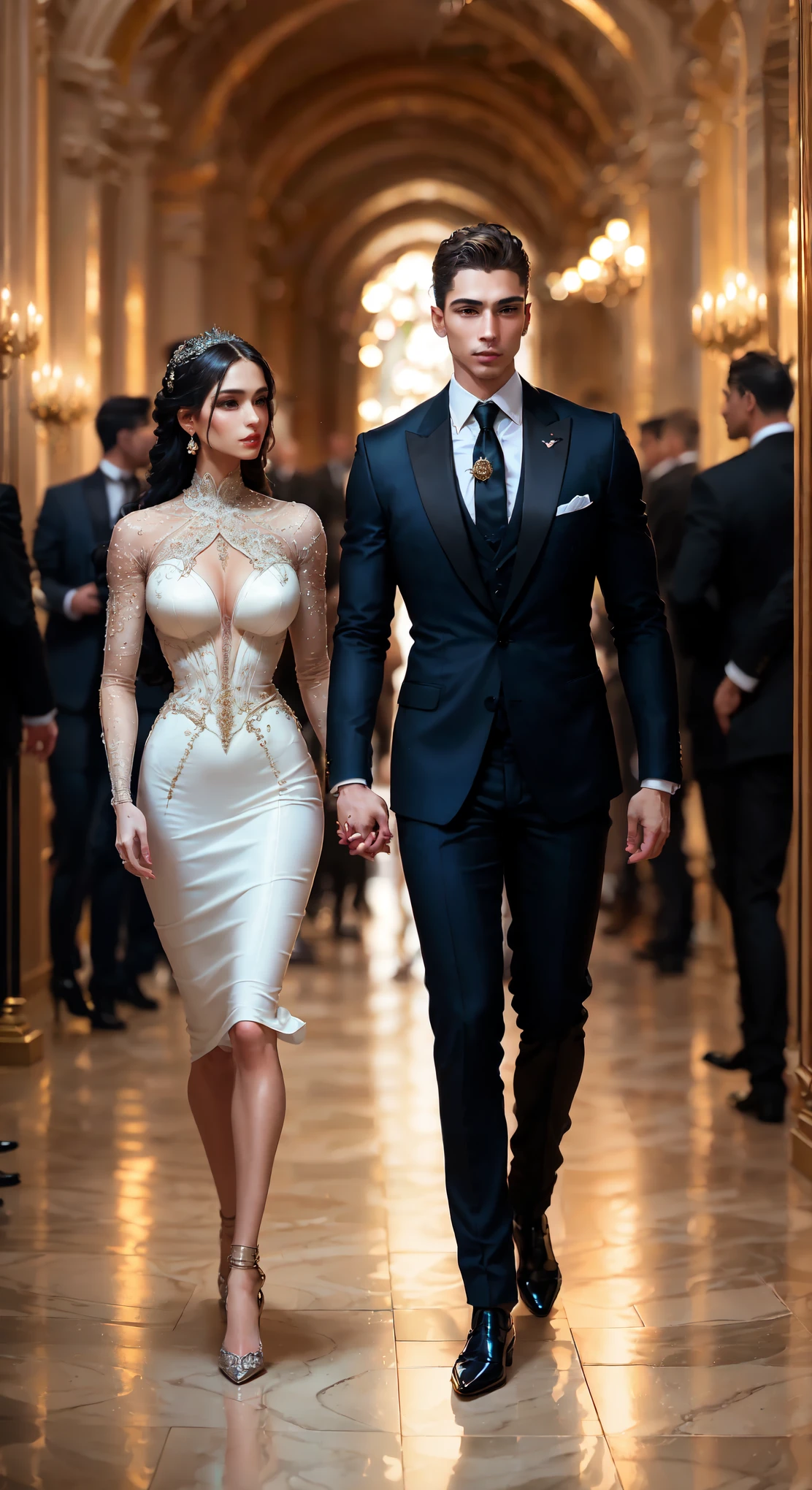 At the charity event, recreated in the style of photorealism, the hall is filled with a high society glamorous atmosphere. Elegant ladies in sumptuous outfits with plumes and diamonds glitter against the backdrop of an exquisite interior filled with flowers and candles. In their company whispered refined conversations and sounds of music create an atmosphere of magic.
Supported by solid gentlemen, in expensive suits and with exquisite accessories, delicately communicate with ladies, surrounding them with care and attention. Their confident movements and noble manners captivate the eye, creating the impression of powerful and influential personalities.
Anthropomorphic cyborgs stand out among the guests, blending into the crowd indistinguishable from real people. Their metallic details and cybernetic patterns attract attention and draw interesting glances. Their presence adds mystery and wonder to the already rich festive atmosphere of the charity event, best quality, high quality, absurdres, masterpiece, beautiful, intricate details, 1/2 body crop, slim body, beautiful figure, magnificent anatomy, (intricate details:1.12), HDR, (intricate details, hyper-detailing:1.15), (natural skin textures, hyper realisitc, soft light, Sharp:1.2)