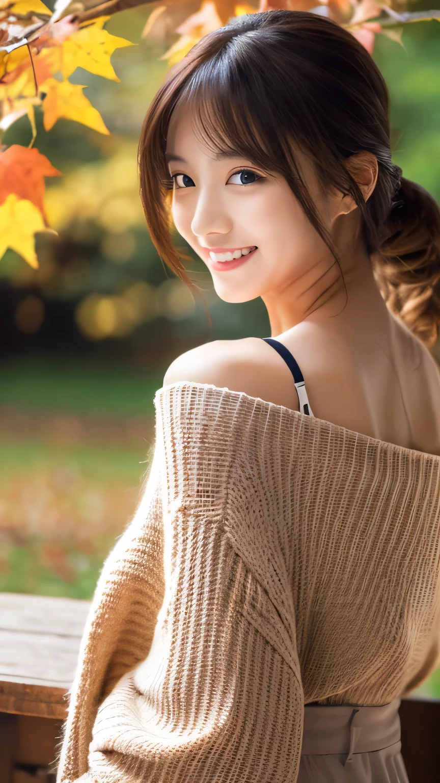 - [ ] table top, highest quality, shape, Super detailed, finely, High resolution, 8k wallpaper,Japanese、 perfect dynamic composition shape, finely beautiful eyes, sharp，whole body，autumn ladies fashion,sex appeal，wavy hair,、cute，natural color lip, bold sexy pose,smile,Harajuku、20 year old girl、beautiful、sexy shot looking at camera，