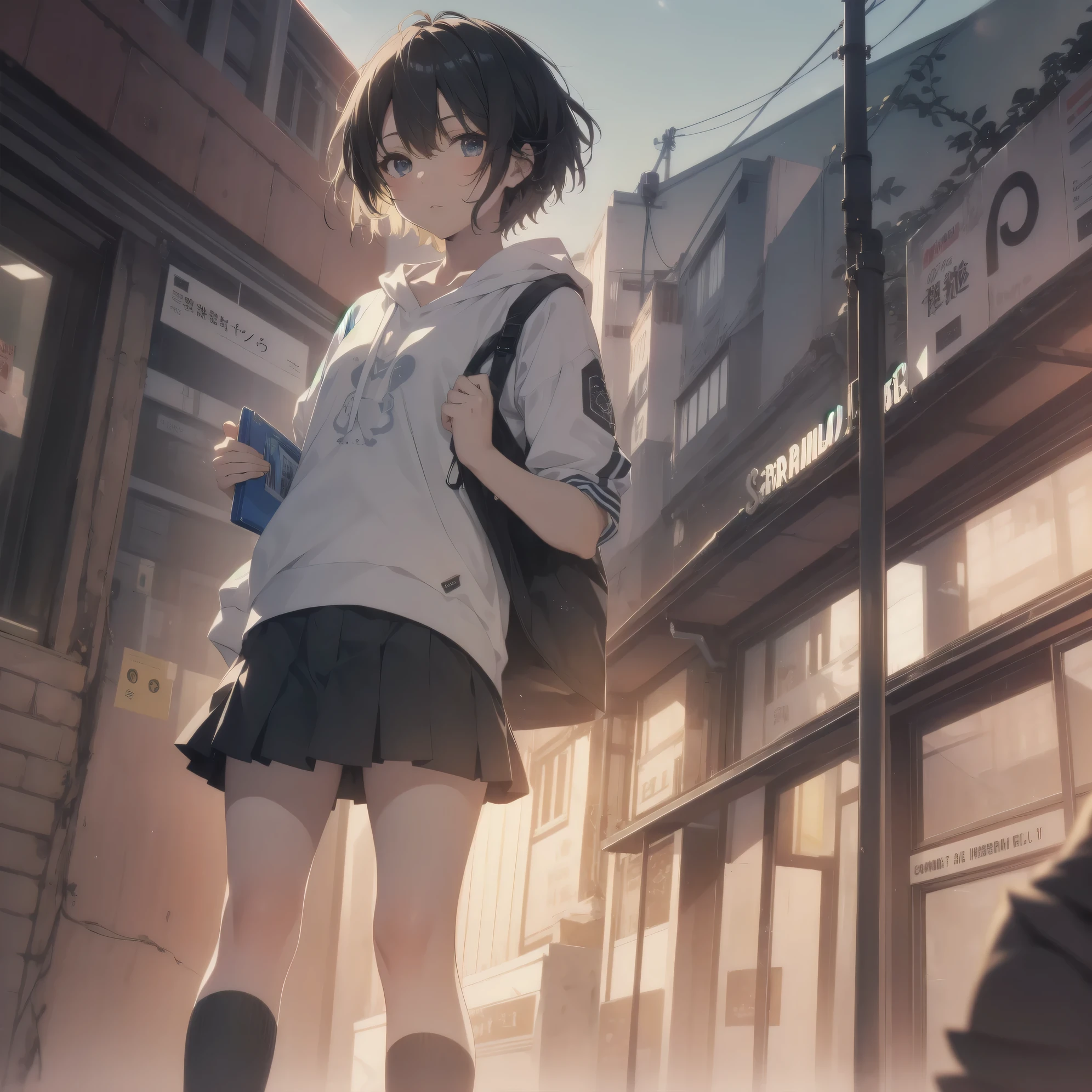 ultra-absurdres-Top quality by art God, ultra-detailed, high resolution, anime moe artstyle, best anime 8k konachan wallpaper, pixiv contest winner, perfect anatomy,break, (Please draw a girl walking sleepily to school alone. )break,1girl, (Solo,little female, -yeld:1.Full limbs, complete fingers,a junior hiiveness of immature bodies, (very short hair), short cut, flat chest, , small butt, groin, small black eyes, beautiful detailed eyes, well-proportioned iris and pupils, expressive eyes, highres detailed hair, yawn, school_uniform, pleated skirt,(Detailed Lighting), (Detailed background), in the School commute route. break,super detailed skin, Best cinematic lighting powered by famous artist, 8k,beauty illustration,photoshop_(medium),absurdres highres,UHD,textured skin,break,((artist:core)), artist:kantoku,artist:shinkai makoto,artist:sekiya asami,artist:fujiyama,