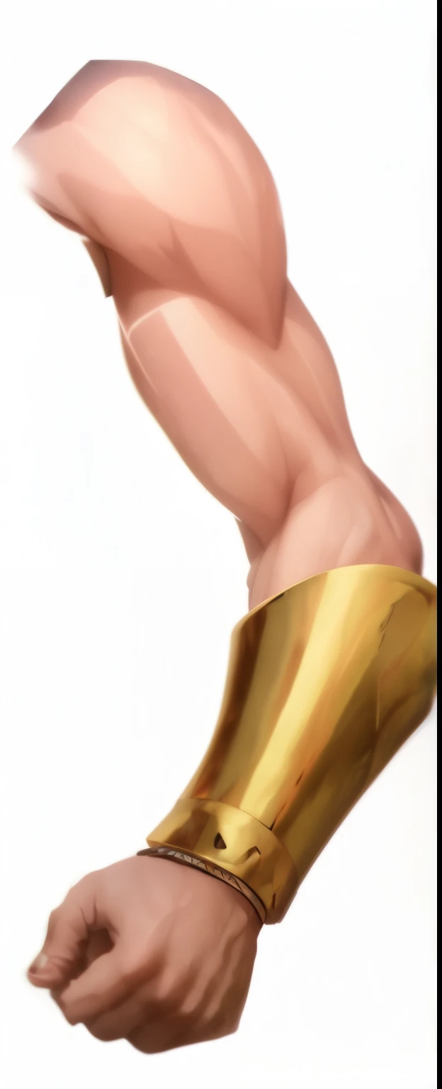white arm,thin,Golden metal arm armor,Realistic,Rich in details