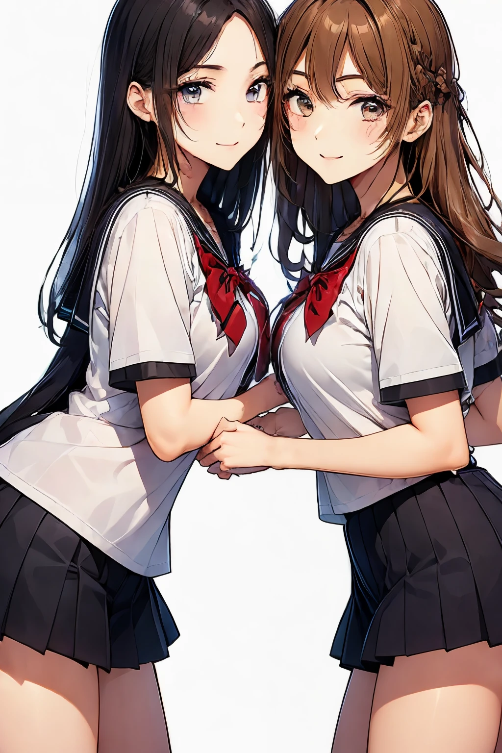Two high school girls hugging each other、seductive smile、nsfw