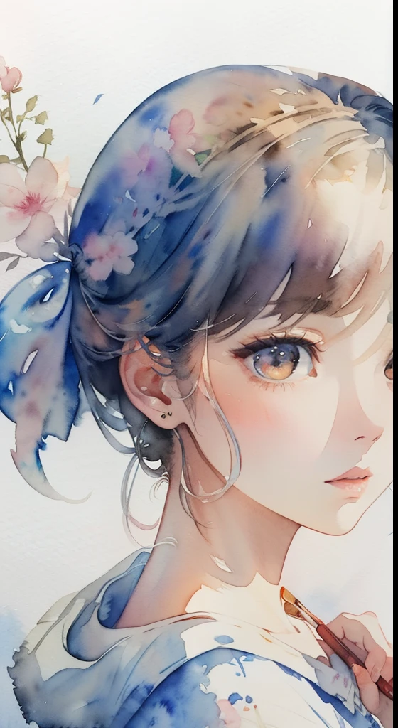 (masterpiece)、(highest quality:1.1)、(超detailedな:1.1)、best illustrations、detailed、(watercolor painting:1.4)、(hand drawn:1.2)、(watercolor brush bristles)、 1 girl,Portrait,