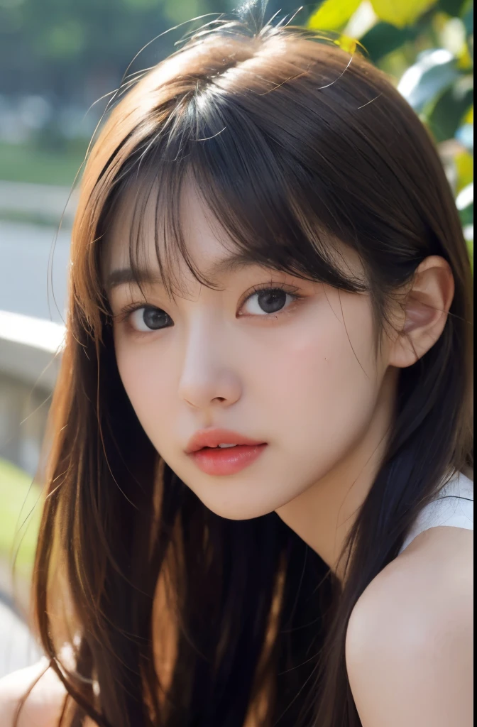 realistic pictures、22 year old Japanese woman、beautiful face、long hair、With bangs、beauty、very cute face、Big eyes、plump upper lip、bridge of the nose、long hair、With bangs、great style、thin waist、small but well-shaped breasts,、nude、NSFW