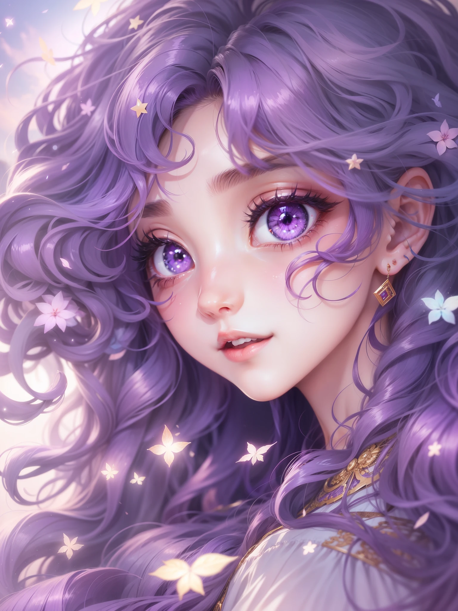 beautiful goddess、purple wavy hair、My eyes are sparkling、enjoying the earth