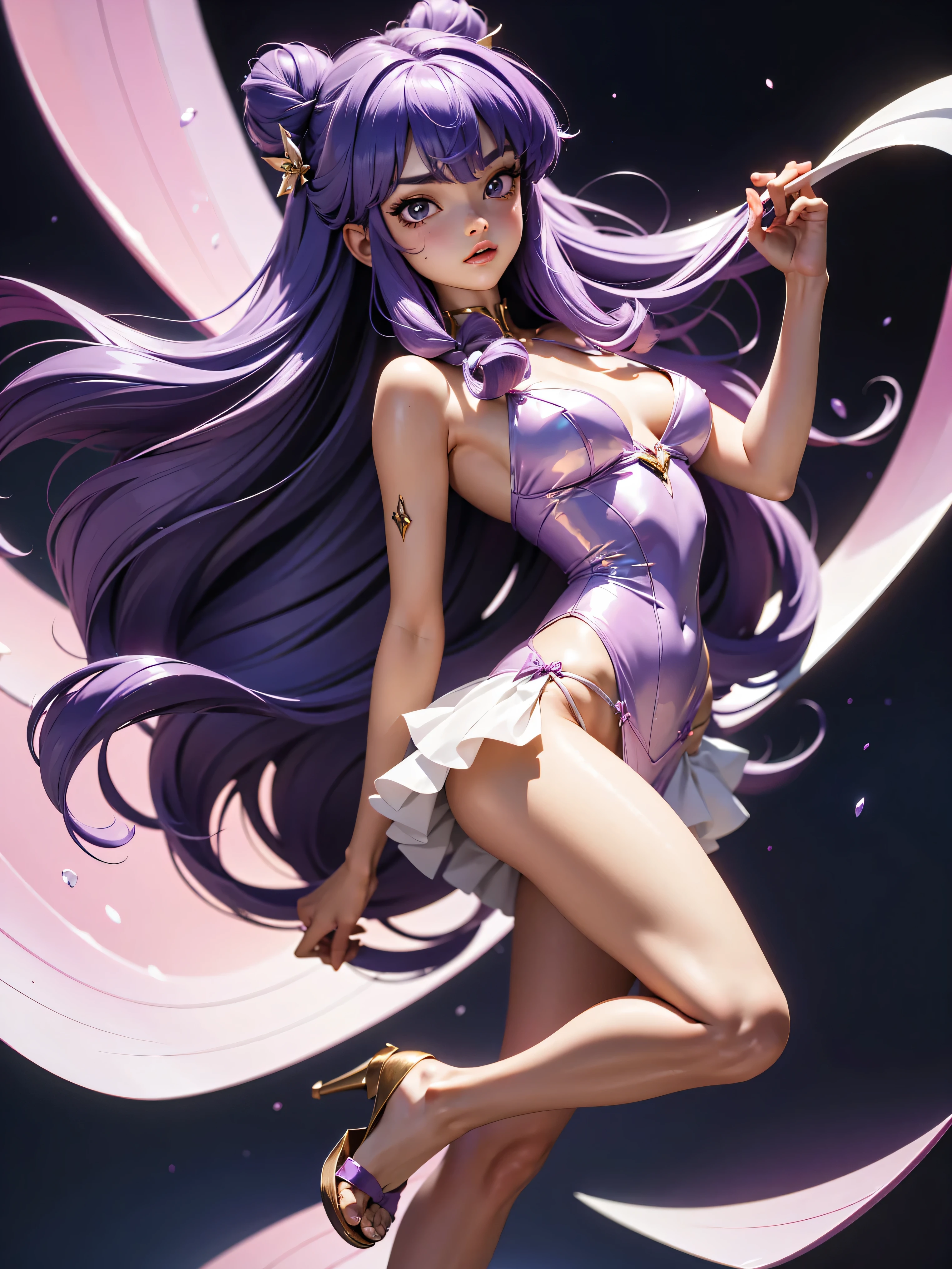 Garota anime de cabelo purple com saia vestido longo purple meio transparente e espartilho, , corpo bonito, seios grandes, com hand in panties , hand in purple hair, Garota sexy, purple hair, mechas de cabelo laterais, mechas de cabelo na lateral do rosto, beautiful lighting, sombras suaves, olhos azuis, pernas bonitas, cabelo longo roxo, estilo anime, personagem Shampoo Chan, Autora Rumiko Takahashi, Baseado em obra de Rumiko Takahashi, Anime Ranma 1/ 2, decote sexy, quadril robusto, corpo inteiro, corpo inteiro, busto grande, garota jovem com corpo belo e bonito, sandals on his feet, garota 16 anos usando saia e corset pink e purple meio transparente, garota anime, estilo anime, beautiful feet in sandals, front view angle, ao ar livre, peito grande, seios bonitos, cabelo purple, sandals on the feet, pernas bonitas, sexy, belas pernas, Sandalias, seios grandes, corpo completo, corpo inteiro, feet with sandals, anime realista, saia, sarja roxa, personagem realista sexy, straight standing posture, ao ar livre, calcinha pink, hand in panties, saia vestido com 50% de opacidade meio translucida, corpo ereto, sandalias bonitas