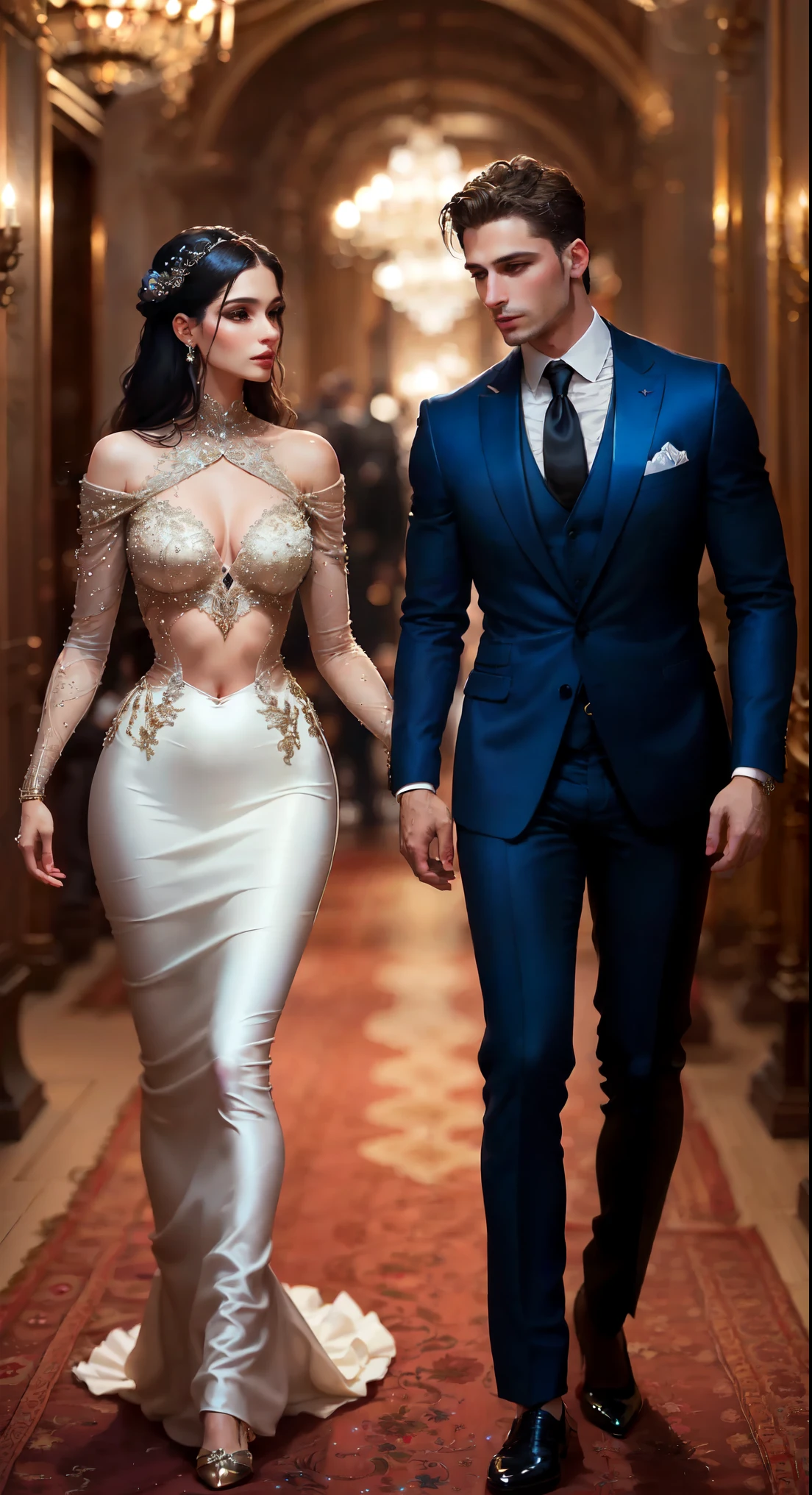 At the charity event, recreated in the style of photorealism, the hall is filled with a high society glamorous atmosphere. Elegant ladies in sumptuous outfits with plumes and diamonds glitter against the backdrop of an exquisite interior filled with flowers and candles. In their company whispered refined conversations and sounds of music create an atmosphere of magic.
Supported by solid gentlemen, in expensive suits and with exquisite accessories, delicately communicate with ladies, surrounding them with care and attention. Their confident movements and noble manners captivate the eye, creating the impression of powerful and influential personalities.
Anthropomorphic cyborgs stand out among the guests, blending into the crowd indistinguishable from real people. Their metallic details and cybernetic patterns attract attention and draw interesting glances. Their presence adds mystery and wonder to the already rich festive atmosphere of the charity event, best quality, high quality, absurdres, masterpiece, beautiful, intricate details, 1/2 body crop, slim body, beautiful figure, magnificent anatomy, (intricate details:1.12), HDR, (intricate details, hyper-detailing:1.15), (natural skin textures, hyper realisitc, soft light, Sharp:1.2)