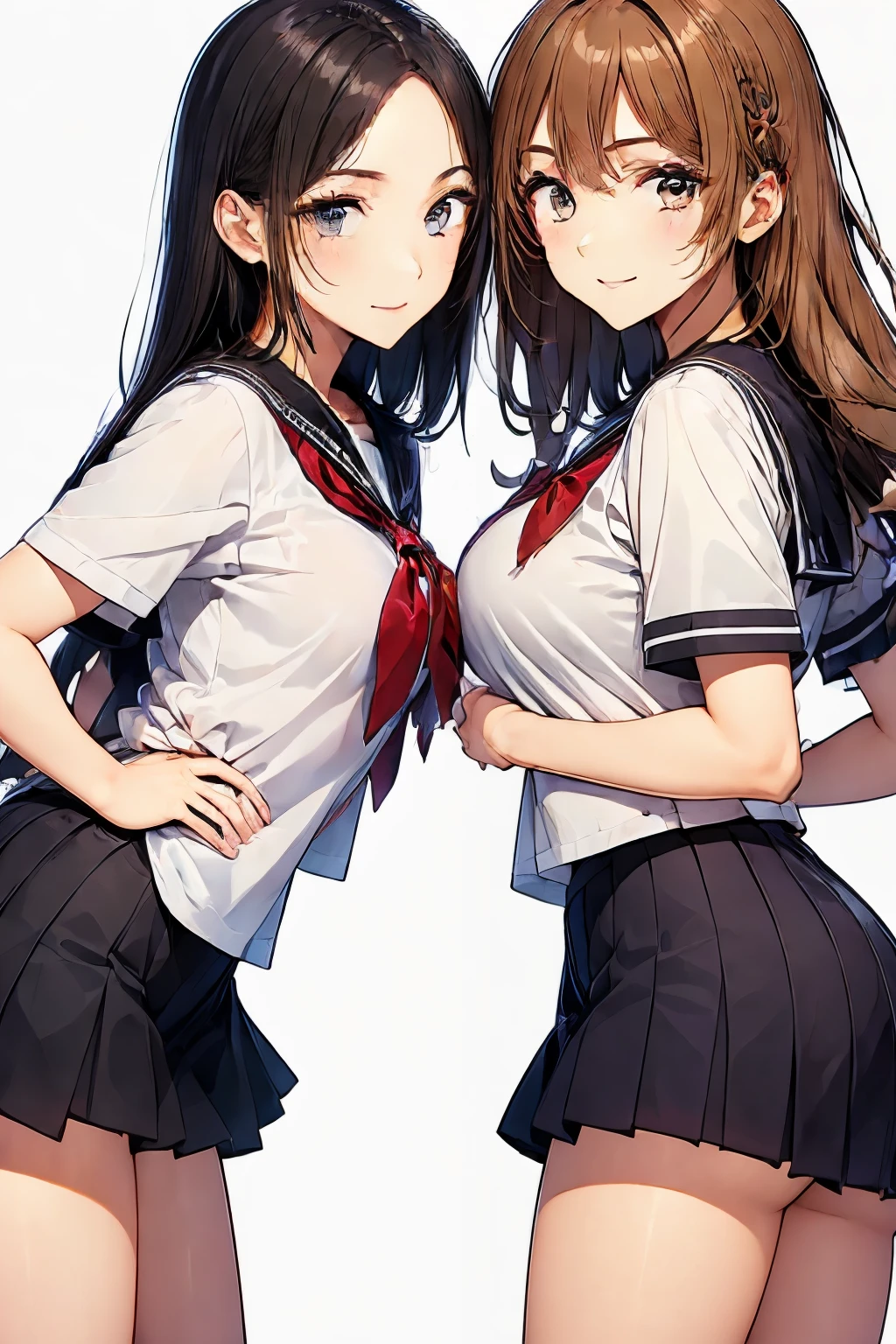Two High School Girls、seductive smile、nsfw、grabbing breast