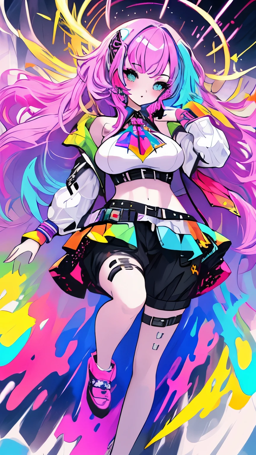 (masterpiece, ultra high resolution, highest quality:1.1), 1 girl, colorful hair,pastel colour,whole body,big breasts