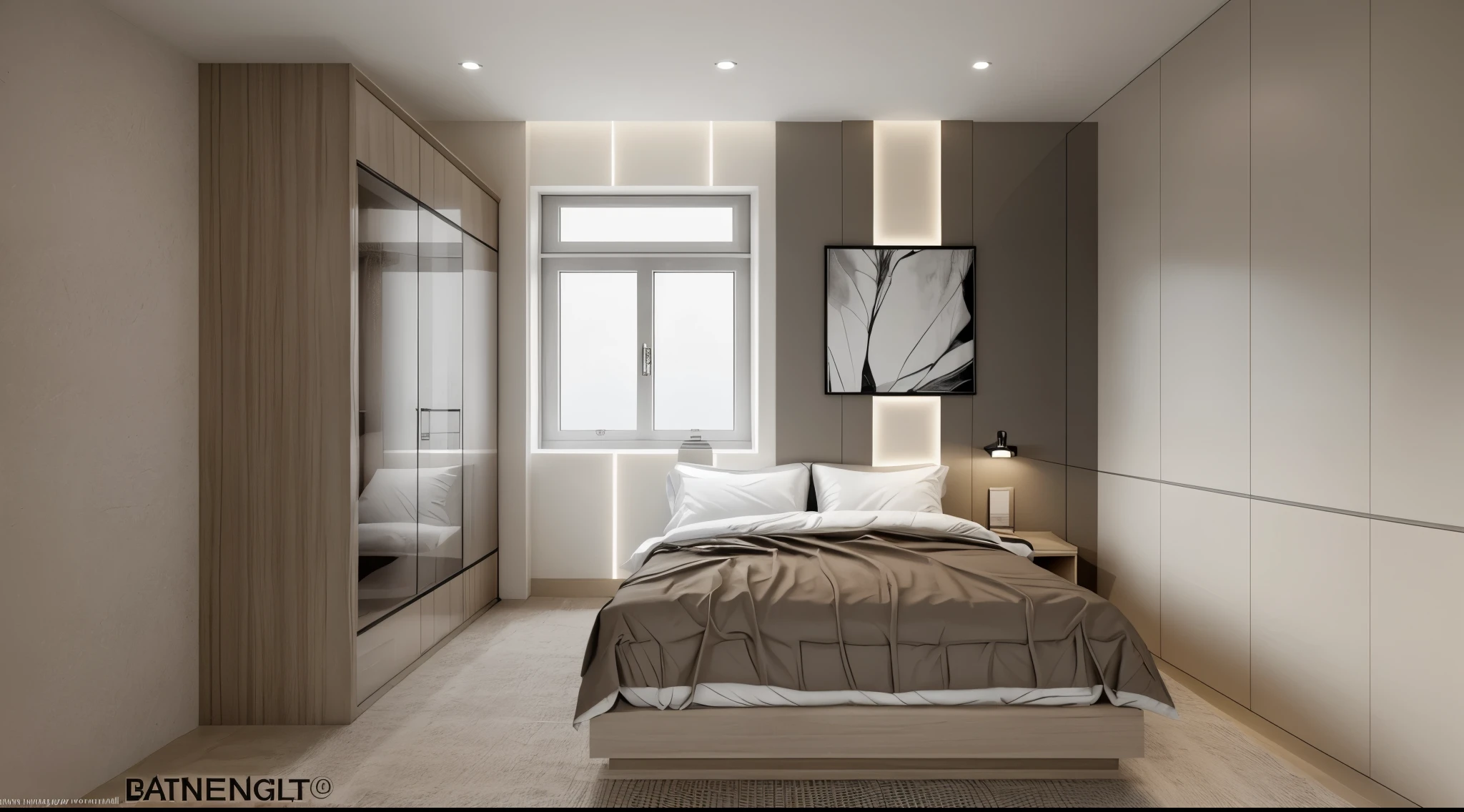 best quality, masterpiece, Interior design, cream tone, 1000k, industry style:1.2, bedroom