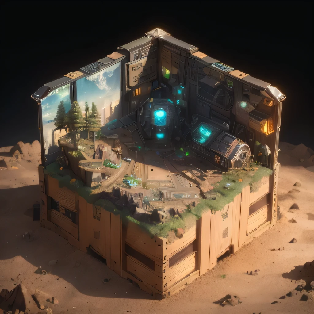 6598年Mars realistic model, (bifurcation, original photo, best quality, masterpiece:1.4),SteampunkCyberpunk6820 City,(CyberpunkMars light:1.3), Mars (related to land),(in a small nature box:1.3),Isometric, small nature, landscape on foundation,landscape,