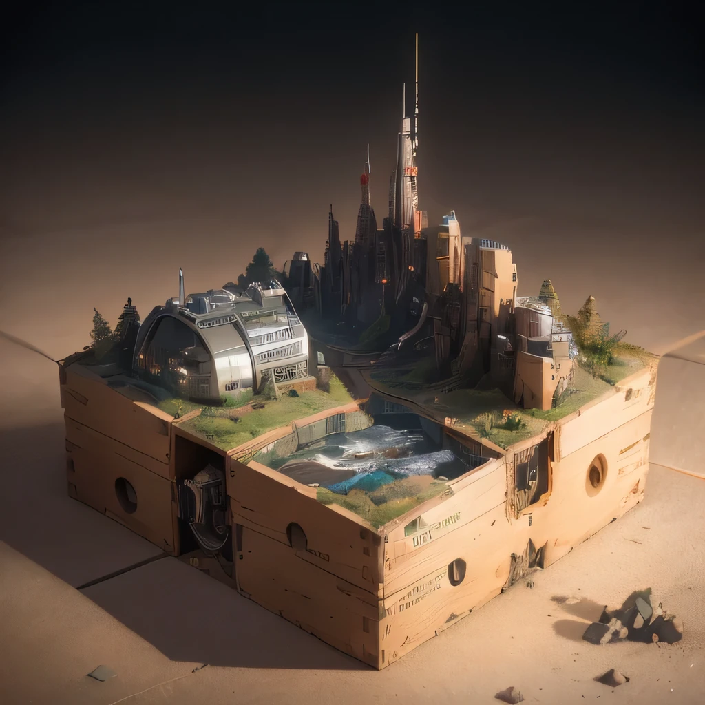 6598年Mars realistic model, (bifurcation, original photo, best quality, masterpiece:1.4),SteampunkCyberpunk6820 City,(CyberpunkMars light:1.3), Mars (related to land),(in a small nature box:1.3),Isometric, small nature, landscape on foundation,landscape,