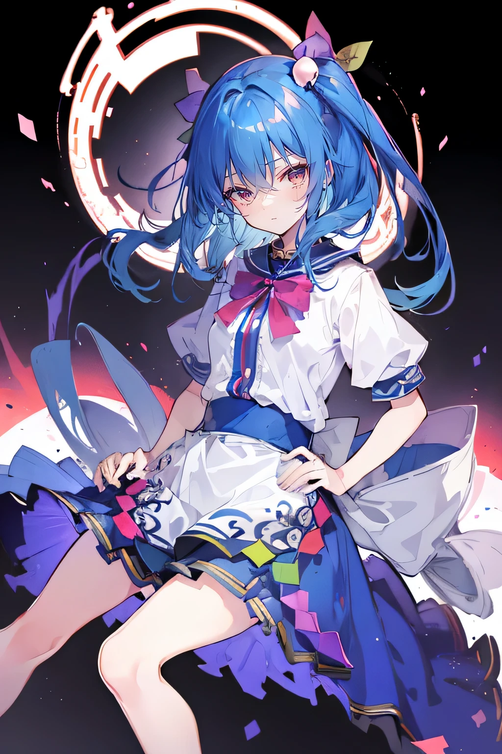 (masterpiece),best quality, expressive eyes, perfect face, 1girl,
Put your hands on your waist,fair, Gorgeous,Japanese cartoons,girl,lola,Hina Angel, blue hair, blue haired, floating clothes,Grab your waist, Grab your waist, hands on hips , hands on hips,sit, sit on ground, Legs on the ground, flat chest