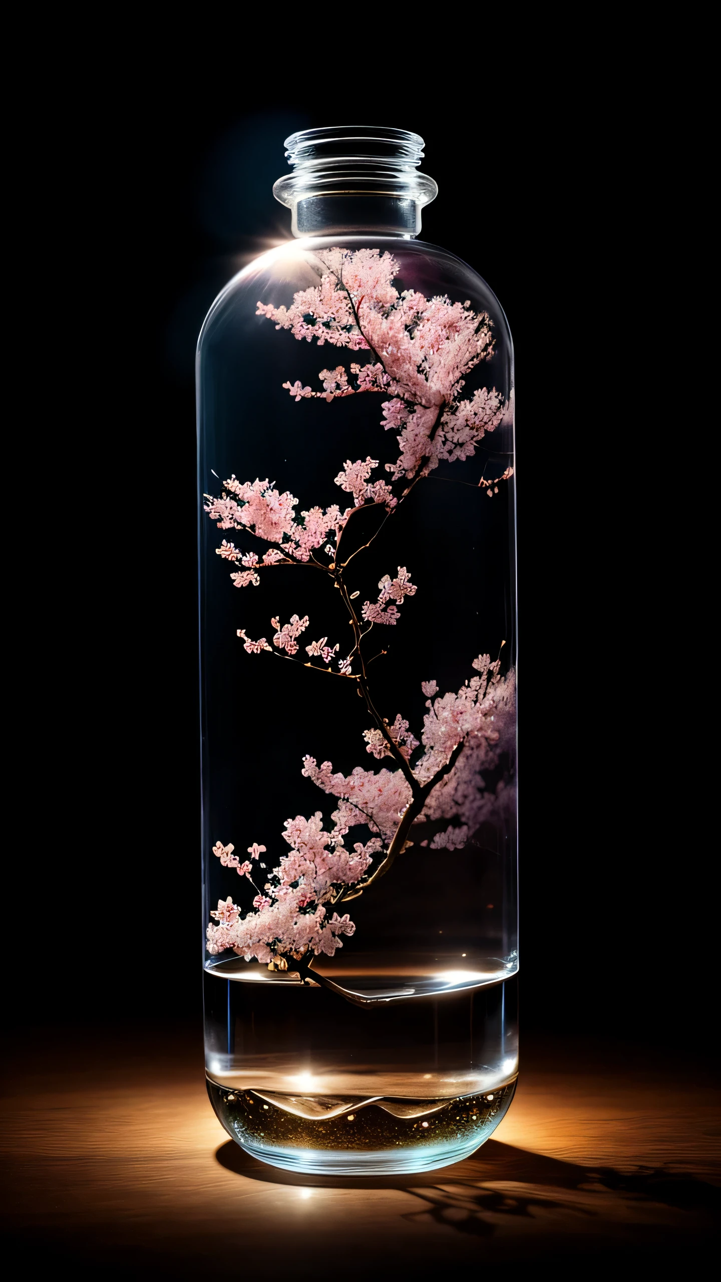 Cherry blossom tree in a bottle, Fluffy, Realistic, Atmospheric light refraction, author:Lee Jeffries Nikon D850 Film Stock Photo 4 Kodaport 400 Camera F1.6 Photos Rich colors Ultra-realistic textures Dramatic lighting Unreal Engine Trends Art Station Movie Stills 800, Style-Glass