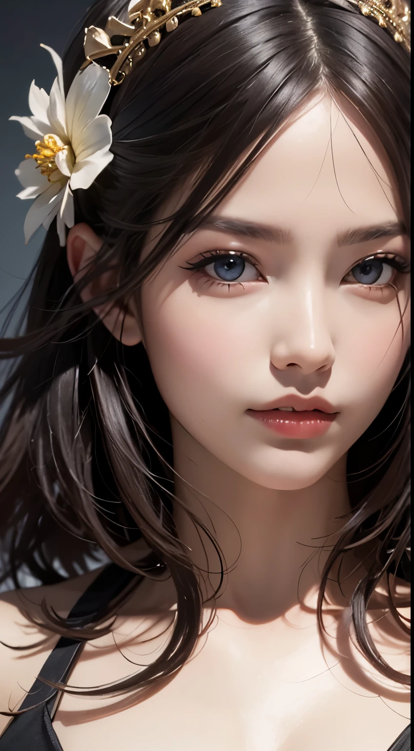 eye reflection, skull hair ornament, Uhd, retina, masterpiece, Accurate, anatomically correct, rough skin, Super detailed, advanced details, high quality, 最high quality, High resolution, 1080p, hd, 4k, 8K, 16k