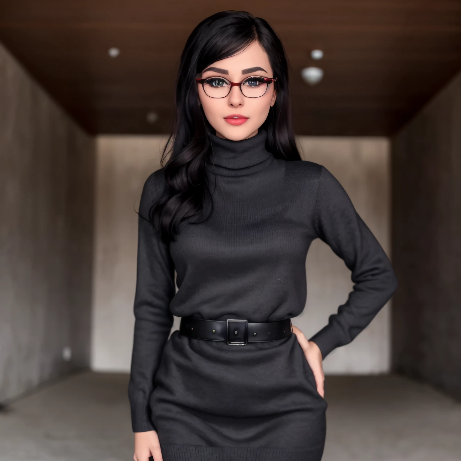 photo of sweaty fox, a woman with ((pale skin, thick black glasses):1.1), ((cowboy shot, waist, hips, thighs):1.2),(beautiful skin, perfect skin), ((turtleneck sweater dress, microphone, camera, reporter hat, talking, standing):1.2), ((outdoors, neighborhood, homes,):1.2),((red lipstick, eyeliner, full makeup, eye shadow):1.2),((best quality, masterpiece, extreme details):1.2) ((detailed face, beautiful face, detailed eyes, beautiful eyes)),modelshoot style, (extremely detailed CG unity 8k wallpaper), photo of the most beautiful artwork in the world, , professional majestic (photography by Steve McCurry), 8k uhd, dslr, soft lighting, high quality, film grain, Fujifilm XT3 sharp focus, f 5.6, High Detail, Sharp focus, dramatic