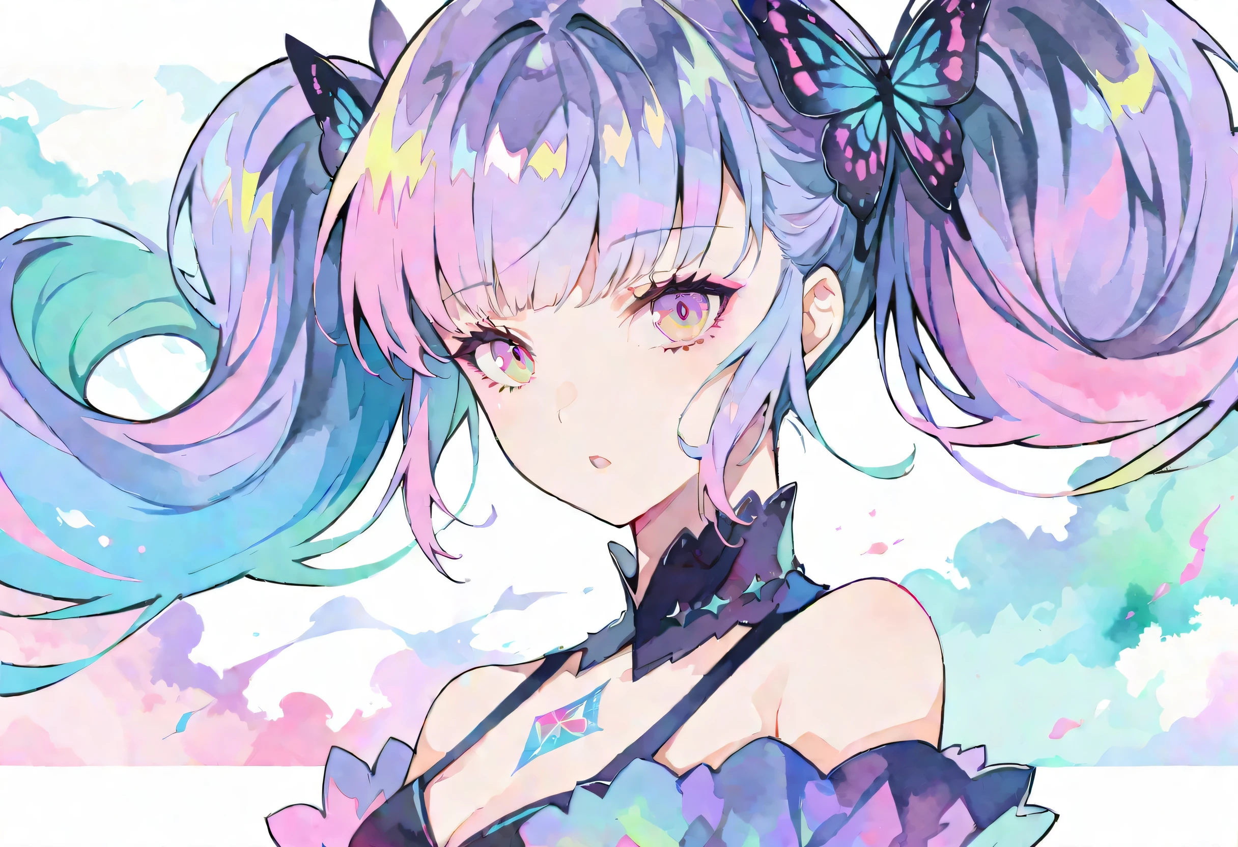 perfectly structured, (watercolor), digital illustration, anime style, Mysterious Dark Princess, Very detailed, Volumetric lighting, kawaii pastel colors, dynamic composition, The image is clear and sharp, (Beautifully, sublimation:1.2), indescribably beautiful,