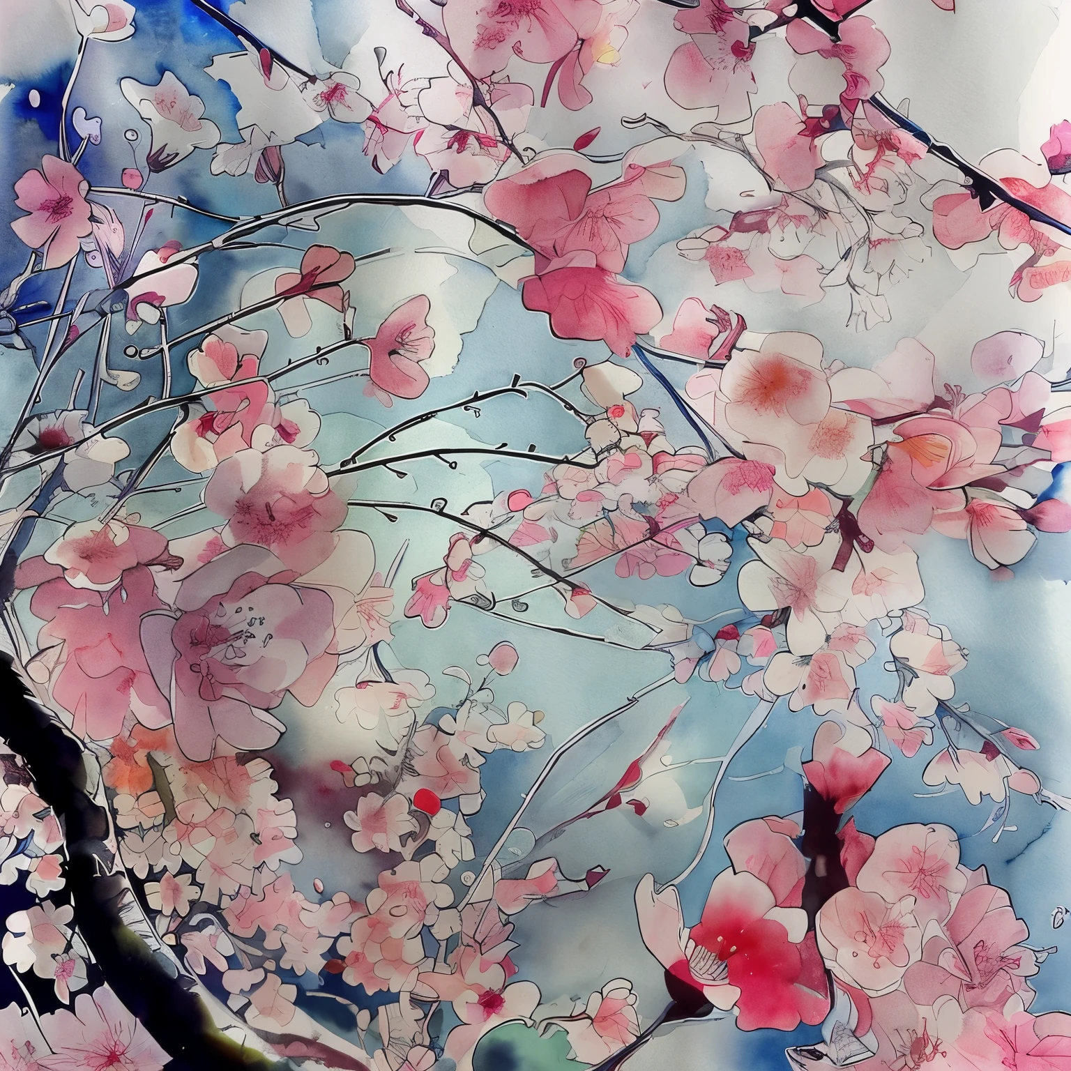 cherry blossoms watercolor painting