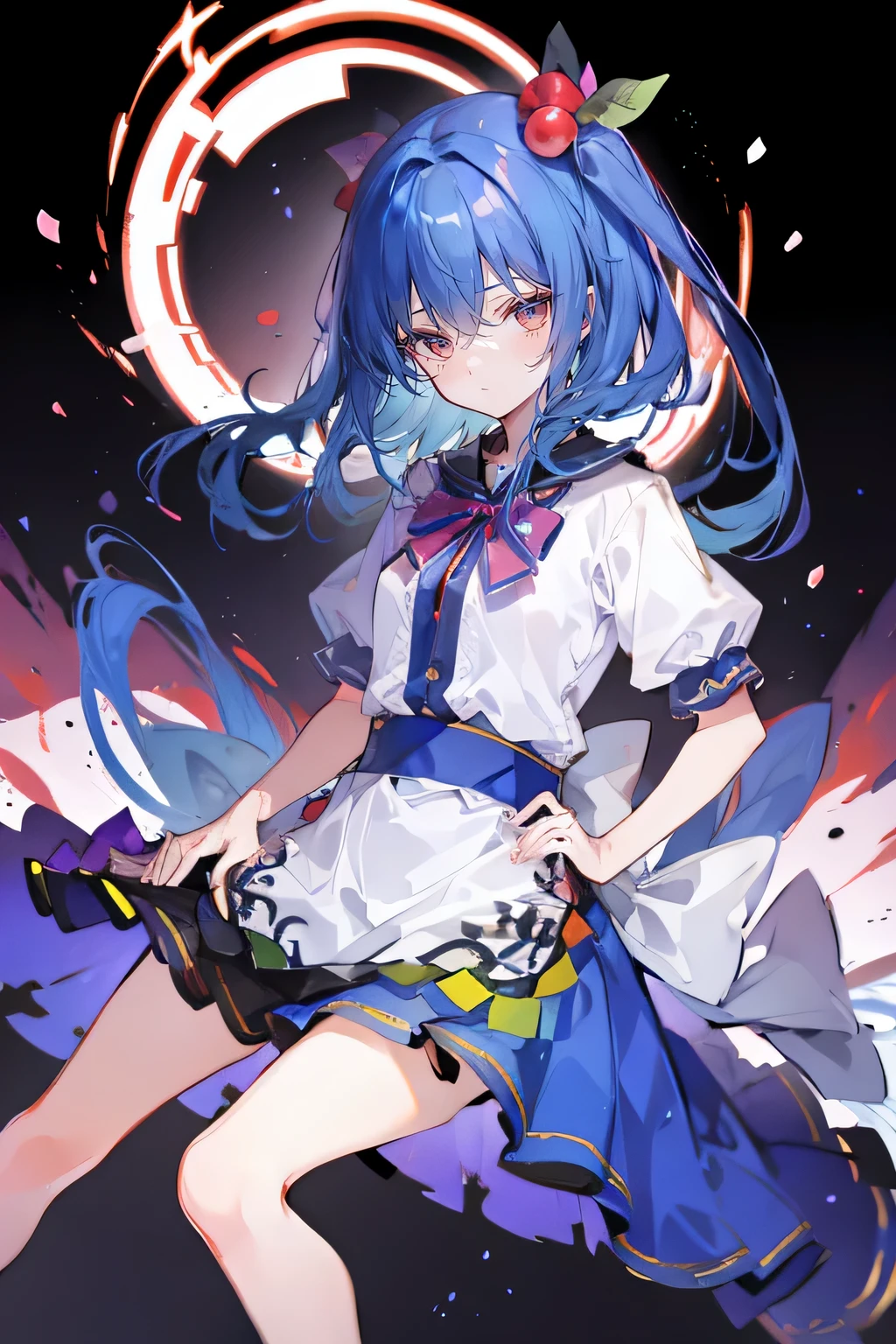(masterpiece),best quality, expressive eyes, perfect face, 1girl,
Put your hands on your waist,fair, Gorgeous,Japanese cartoons,girl,lola,Hina Angel, blue hair, blue haired, floating clothes,Grab your waist, Grab your waist, hands on hips , hands on hips,sit, sit on ground, Legs on the ground, flat chest