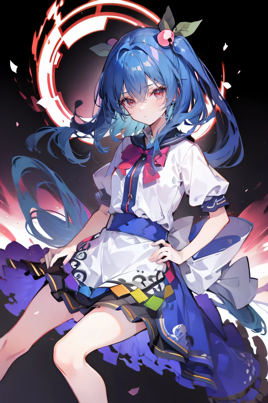 (masterpiece),best quality, expressive eyes, perfect face, 1girl,
Put your hands on your waist,fair, Gorgeous,Japanese cartoons,girl,lola,Hina Angel, blue hair, blue haired, floating clothes,Grab your waist, Grab your waist, hands on hips , hands on hips,sit, sit on ground, Legs on the ground, flat chest