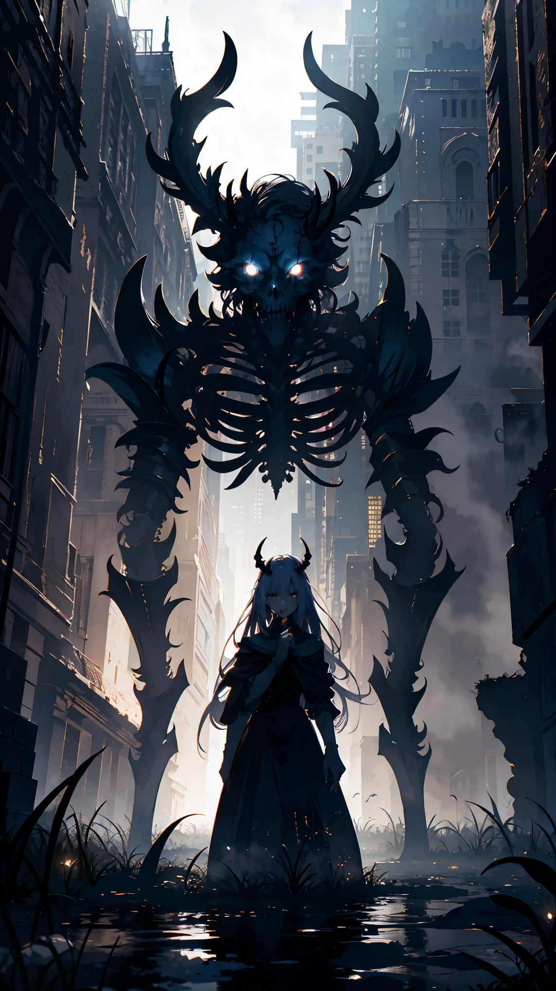 (最high quality, 4k, High resolution, masterpiece:1.2), Super detailed, High-definition RAW color photo, Professional photography, cinematic light, RPG design, dark fantasy graphics, (alien), (((rotting corpse))), full body shot, (spooky人影), undead monster, ((monster that eats carrion, ghoul, ugly appearance, There are no horns on the head)), look at me, fantasy art, (spooky)Alien landscapes, labyrinth, dim lighting, film grain, background bokeh, high quality, (Evil,anxious)silhouette.