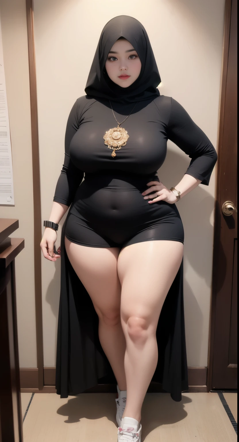 ((best quality)), ((masterpiece)), (detailed), perfect face, araffe woman thick and thight long pants posing for a picture, curvy model,, curvy hourglass figure, sexy longest hand t-shirt, thicc, beautiful full body shot, soft curvy shape, in a longest hand t-shirt, a beautiful woman , bbwchan, , armpits, there is a old woman posing in a dark room with a maroon burka clothes , 43 years old, thick body, beautiful thick female, wide hips, thick legs, she has a jiggly fat round belly, thick thighs, curvy hourglass figure, thicc, curvy model, widest hips, hyperrealistic full figure, bbwchan, voluptuous body, thick, tattooed body, tattooed hands, hena on arm, hena in belly, Burka girl, muslim clothes, 43 years old woman. Burka chubby woman, chubby cheeks, wearing a sneakers, bob hairstyle, thick neck, short neck, there is a woman random pose red-brown hijab, bbwchan, thicc, brown hijab outfit, brown hijab fashion model, korean girl, korean woman, wearing brown robe, full length shot, alluring plus sized model, japanese goddess, clothed in hooded, voluptuous and arousing, portrait shot, curvy model, voluptuous body, wonderful, nene tanaka body , bbwchan, The overall atmosphere is smooth , haunting illustrations, extremely high-resolution details, photographic, realism pushed to extreme, fine texture, 4k, ultra-detailed, high quality, high contrast, red sneakers , cold atmosphere ,, 8k resolution , ultra-detailed resolution , wearing long thight pants, random pose with full body , full body, diamond necklace , wearing a watch , thick arm, thick cheeks , wearing a gold Bracelet