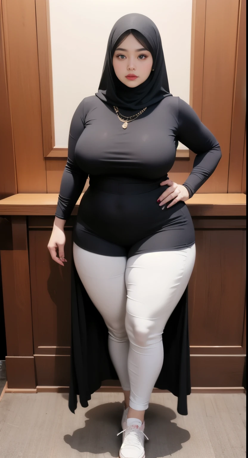 ((best quality)), ((masterpiece)), (detailed), perfect face, araffe woman thick and thight long pants posing for a picture, curvy model,, curvy hourglass figure, sexy longest hand t-shirt, thicc, beautiful full body shot, soft curvy shape, in a longest hand t-shirt, a beautiful woman , bbwchan, , armpits, there is a old woman posing in a dark room with a maroon burka clothes , 43 years old, thick body, beautiful thick female, wide hips, thick legs, she has a jiggly fat round belly, thick thighs, curvy hourglass figure, thicc, curvy model, widest hips, hyperrealistic full figure, bbwchan, voluptuous body, thick, tattooed body, tattooed hands, hena on arm, hena in belly, Burka girl, muslim clothes, 43 years old woman. Burka chubby woman, chubby cheeks, wearing a sneakers, bob hairstyle, thick neck, short neck, there is a woman random pose red-brown hijab, bbwchan, thicc, brown hijab outfit, brown hijab fashion model, korean girl, korean woman, wearing brown robe, full length shot, alluring plus sized model, japanese goddess, clothed in hooded, voluptuous and arousing, portrait shot, curvy model, voluptuous body, wonderful, nene tanaka body , bbwchan, The overall atmosphere is smooth , haunting illustrations, extremely high-resolution details, photographic, realism pushed to extreme, fine texture, 4k, ultra-detailed, high quality, high contrast, red sneakers , cold atmosphere ,, 8k resolution , ultra-detailed resolution , wearing long thight pants, random pose with full body , full body, diamond necklace , wearing a watch , thick arm, thick cheeks , wearing a gold Bracelet