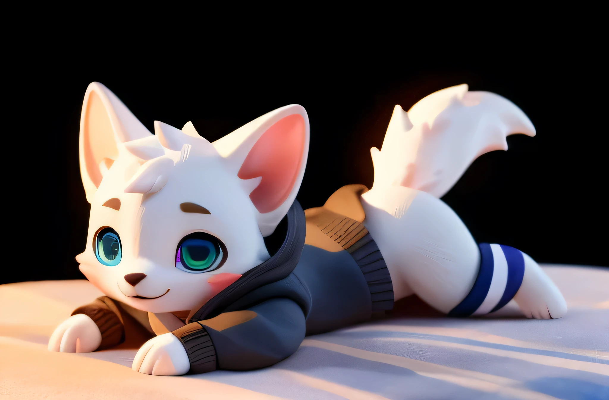 (((wilderness))), ((charming little blue fox, already, young)) have different colored eyes， chibi， charming，Shy, blush, logo design， Caralready， movie lighting effects， ((3D vector art))， Cute and quirky， fantasy art， Bokeh， Hand Painted， number， soft light， Isometric style， 4K resolution， photorealistic rendering， High level of detail cleaning， vector image， A lifelike masterpiece， Professional photography， simple space background， Flat white background， Isometric，Vibrant vector, , hoodie, bottomless pit, Fine hairs, Anisotropic fur gloss, ((subsurface scattering)), on the bed, ((The body is very wide)), ((animal genitals)), [[vein]], (on all fours), ((Show rear)), [anus],((Show rear)),[],big tail, ((Striped knee-length socks))
