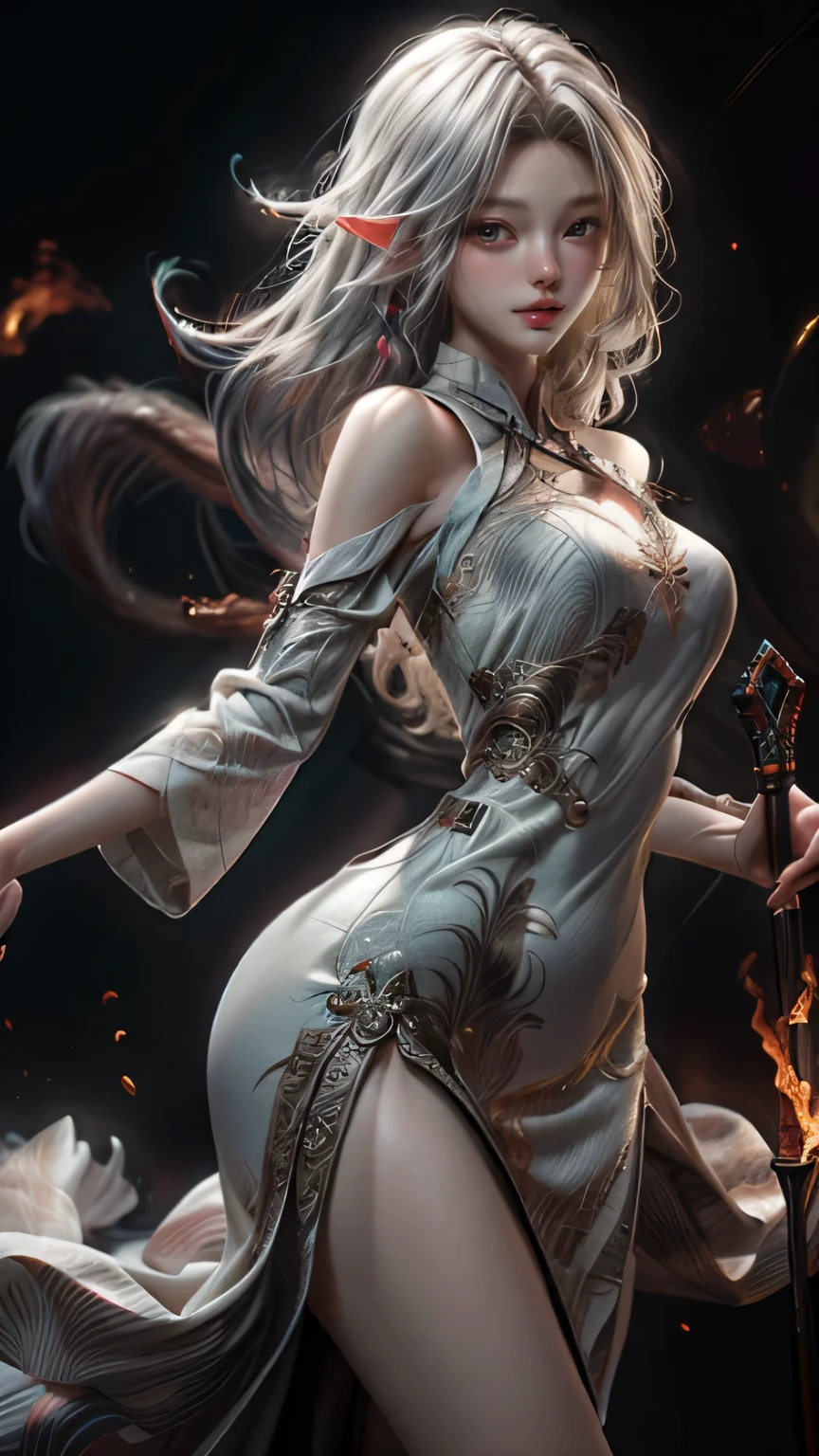 a dragon_True，（Very detailed CG Unity 8k wallpaper，master-piece，Best qualtiy，Ultra - Details，Beautiful fine eyes：1.2），The best illumination，（best shadows，Very refined and beautiful，Bloom），หญิงสาวรายล้อมไปด้วยa dragon，（1girll：1.4），Nedium chest，single，Full Body Esbian，Sometime later，White Dresses，（a dragonหลากสี：1.4），bare legs，Long skirt，master-piece，10，Details of award-winning photographs，marvelous，There are subtleties.，Absurd，Highly detailed women，very detailed eyes and face，Eye piercing，large boobs，Photography 4 Kodak Portra 400 F1 Camera。6 types of colorful lenses，พื้นผิวที่สมTrue，Dramatic lighting Ir True Engine ArtStation Cinestill 800 tungsten lamp on trend，high heels，Stocklings