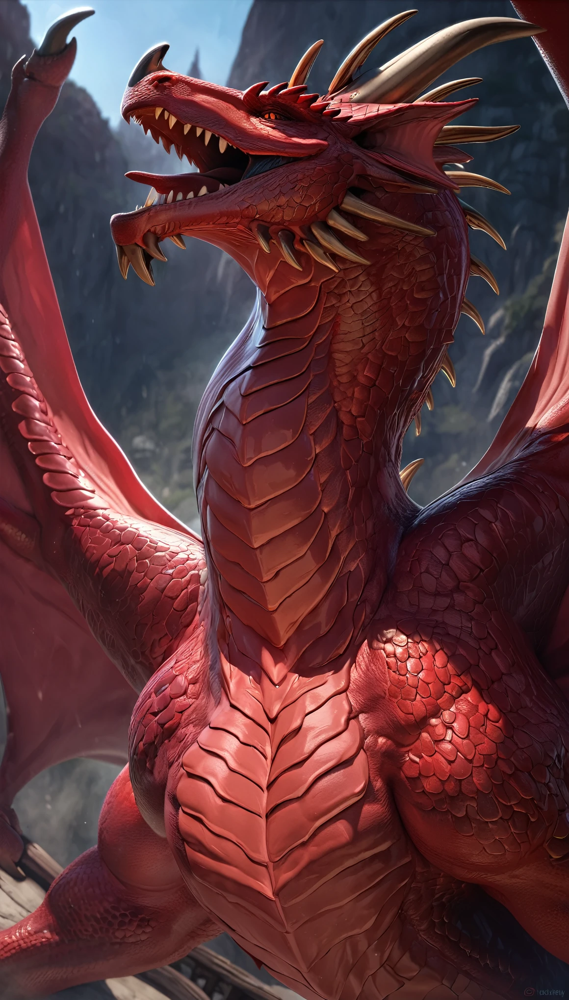 (Masterpiece,hyperdetailed,bestquality), a sexy handsome red dragon, professional artwork, masterful technique, 8k resolution,