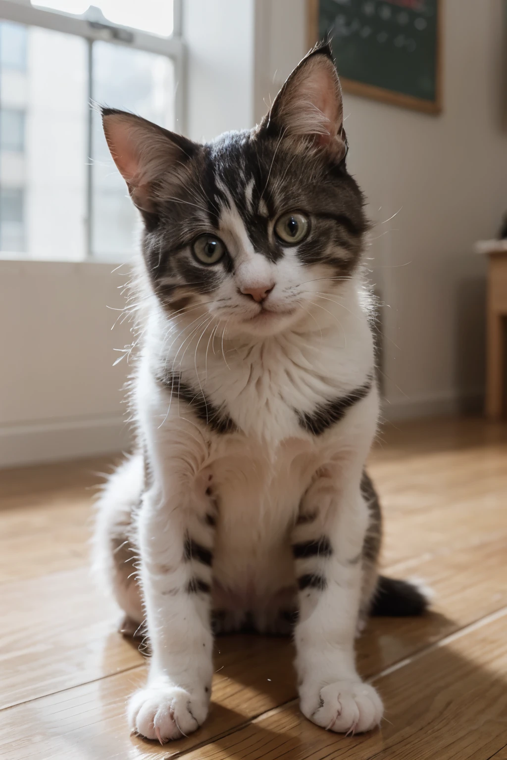 Kitten Huahua is a lively and cute kitten,It was sent to a school by its owner。This school is set up to help them learn life skills and get along with humans.。3D,cat,School
